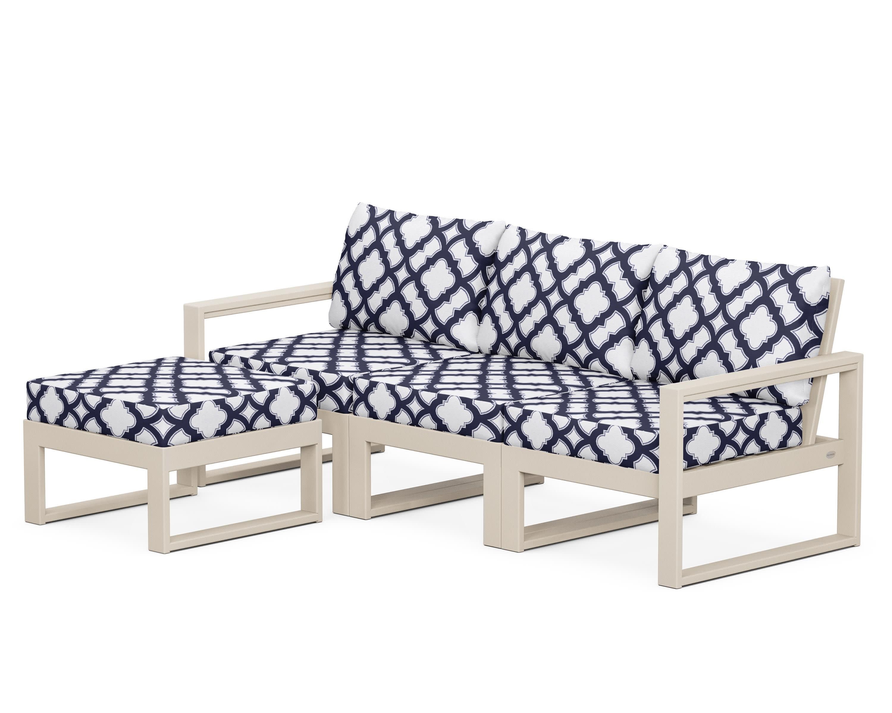 EDGE 4-Piece Modular Deep Seating Set with Ottoman in Sand / Trellis Navy