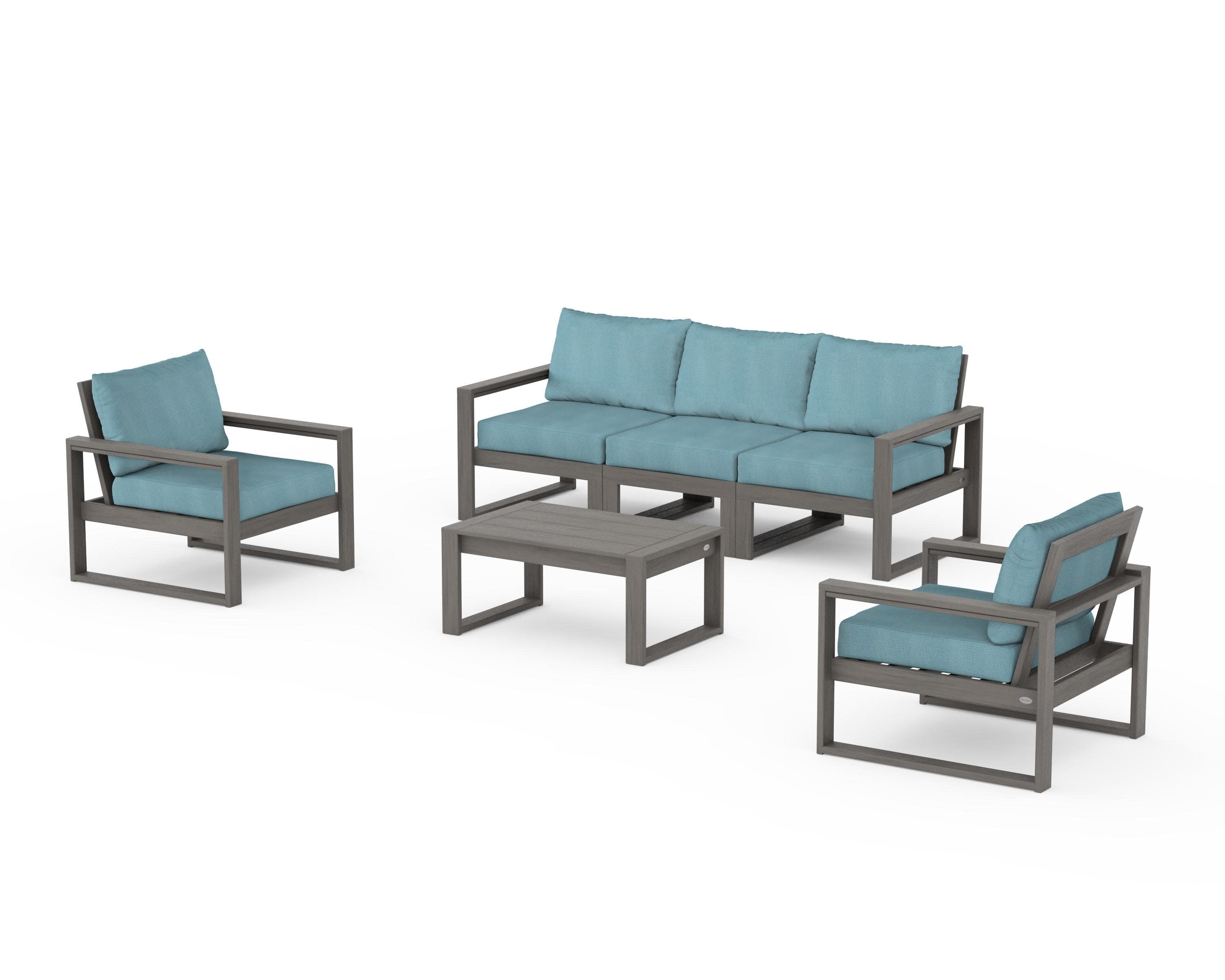 EDGE Sectional 4-Piece Deep Seating Set with Sofa in Driftwood / Lattice Sky Blue