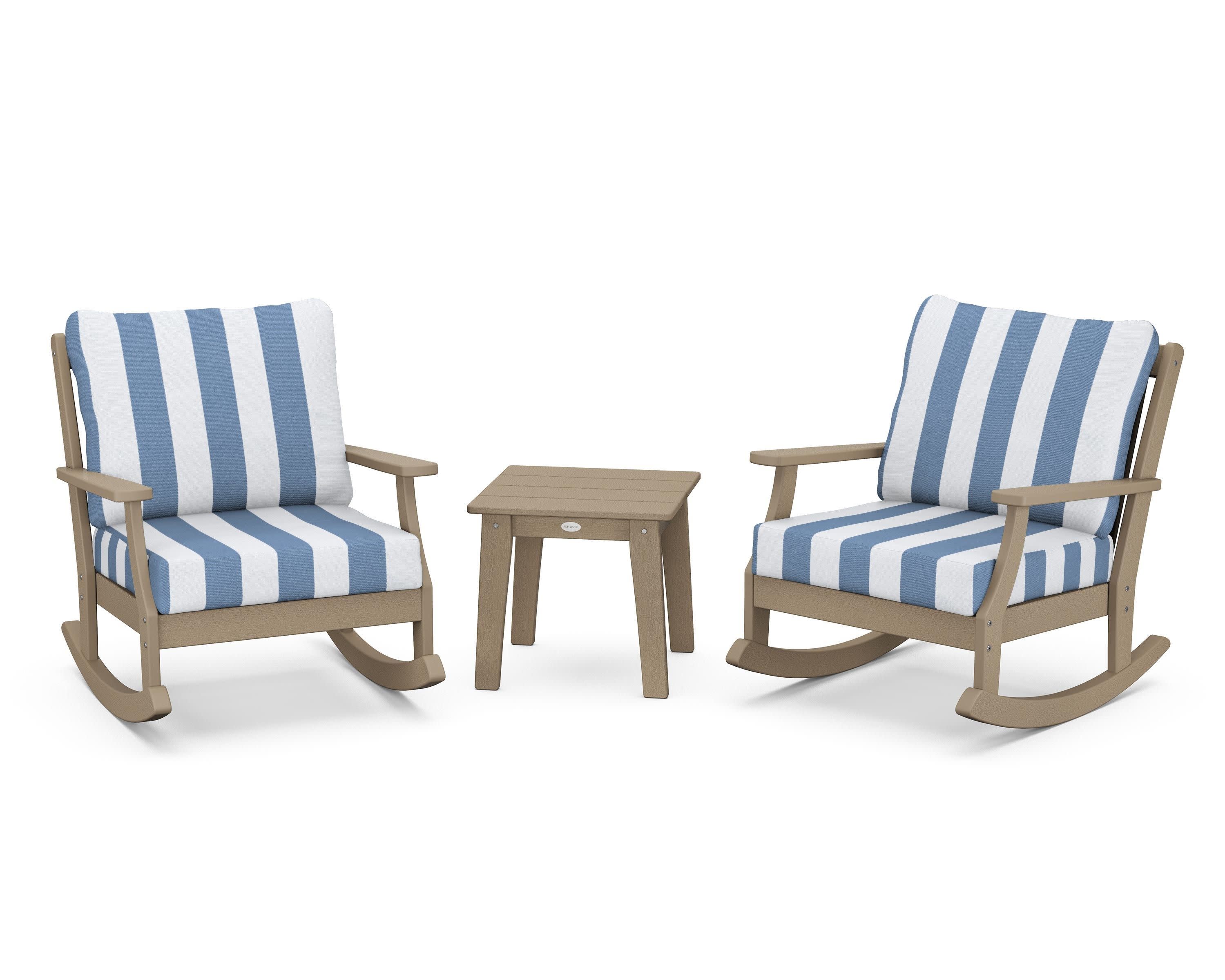 Braxton 3-Piece Deep Seating Rocker Set in Vintage Sahara / Cabana Stripe Sky Blue