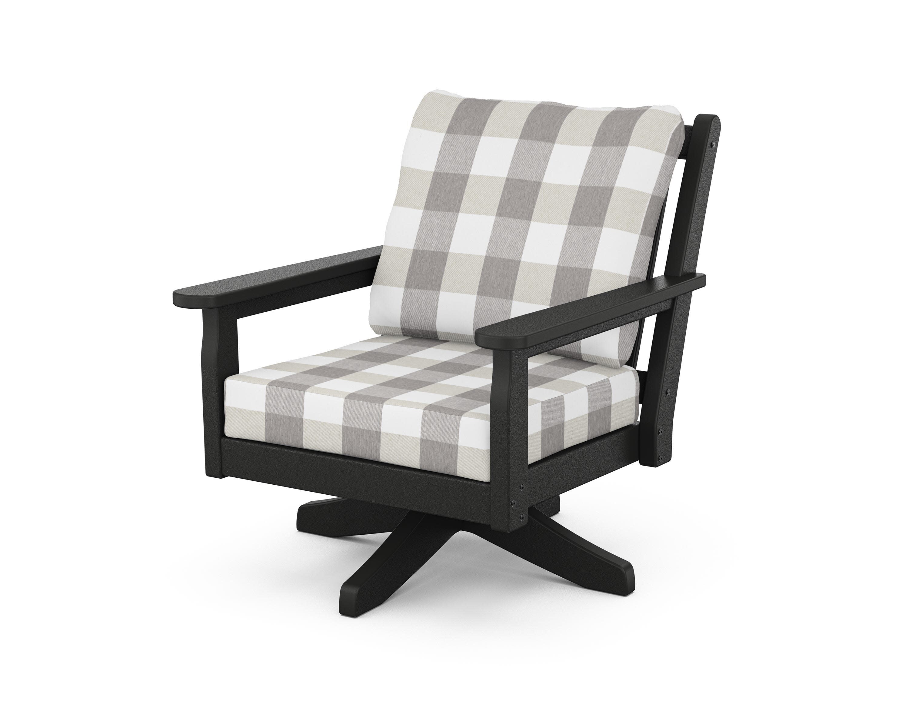 Chippendale Deep Seating Swivel Chair in Black / Buffalo Plaid Grey Mist