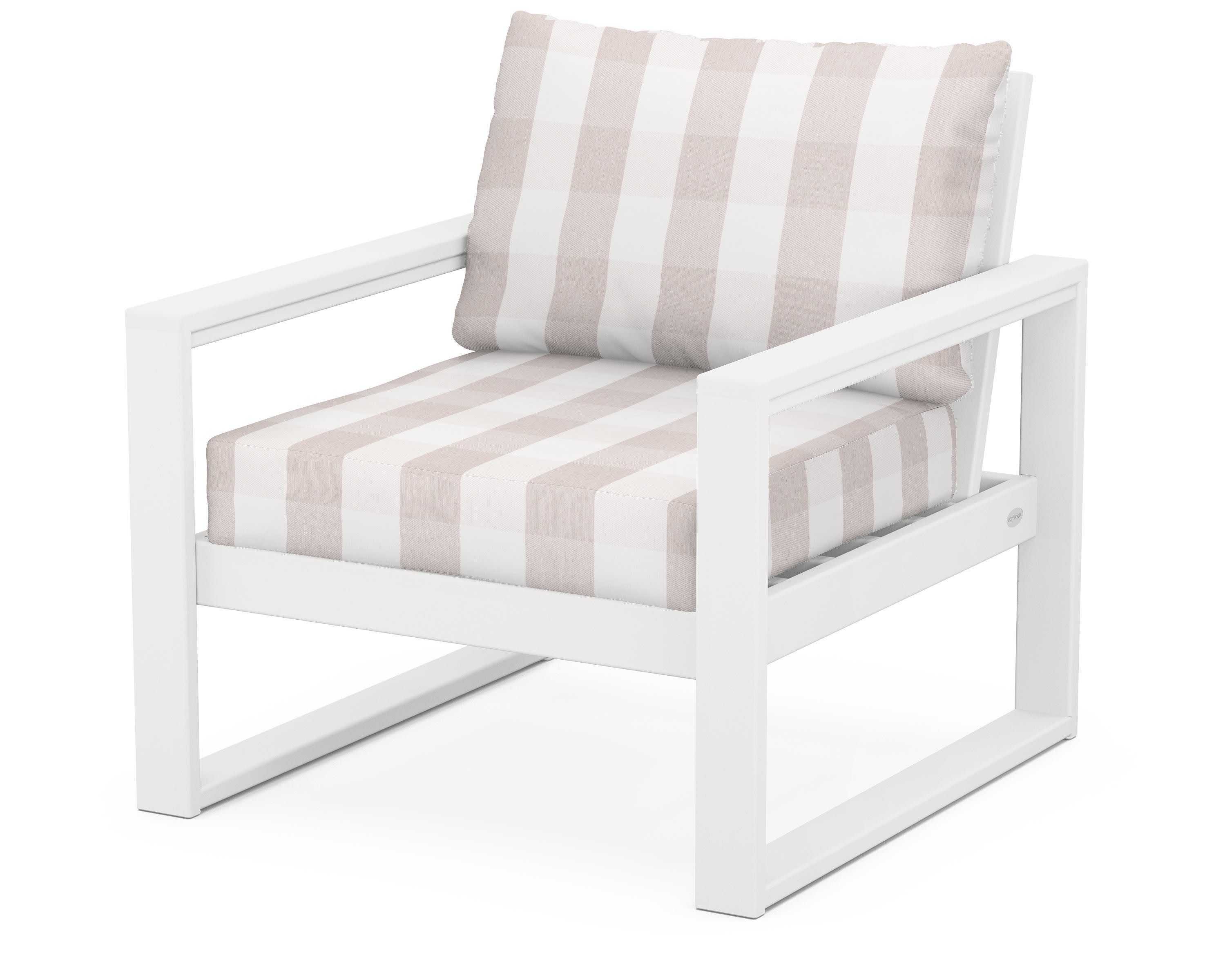 EDGE Club Chair in White / Buffalo Plaid Dune Burlap