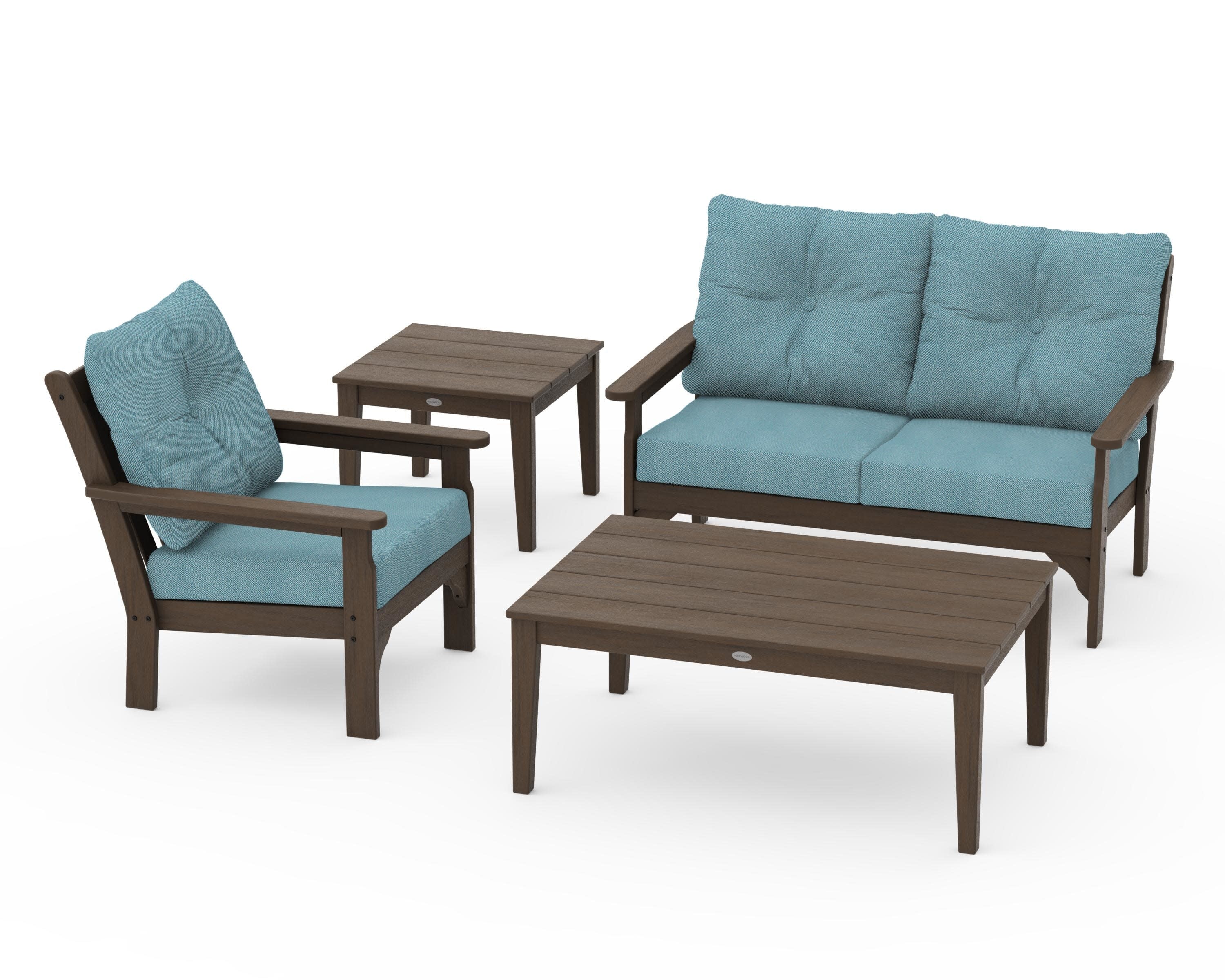 Vineyard 4-Piece Deep Seating Set in Kona / Lattice Sky Blue