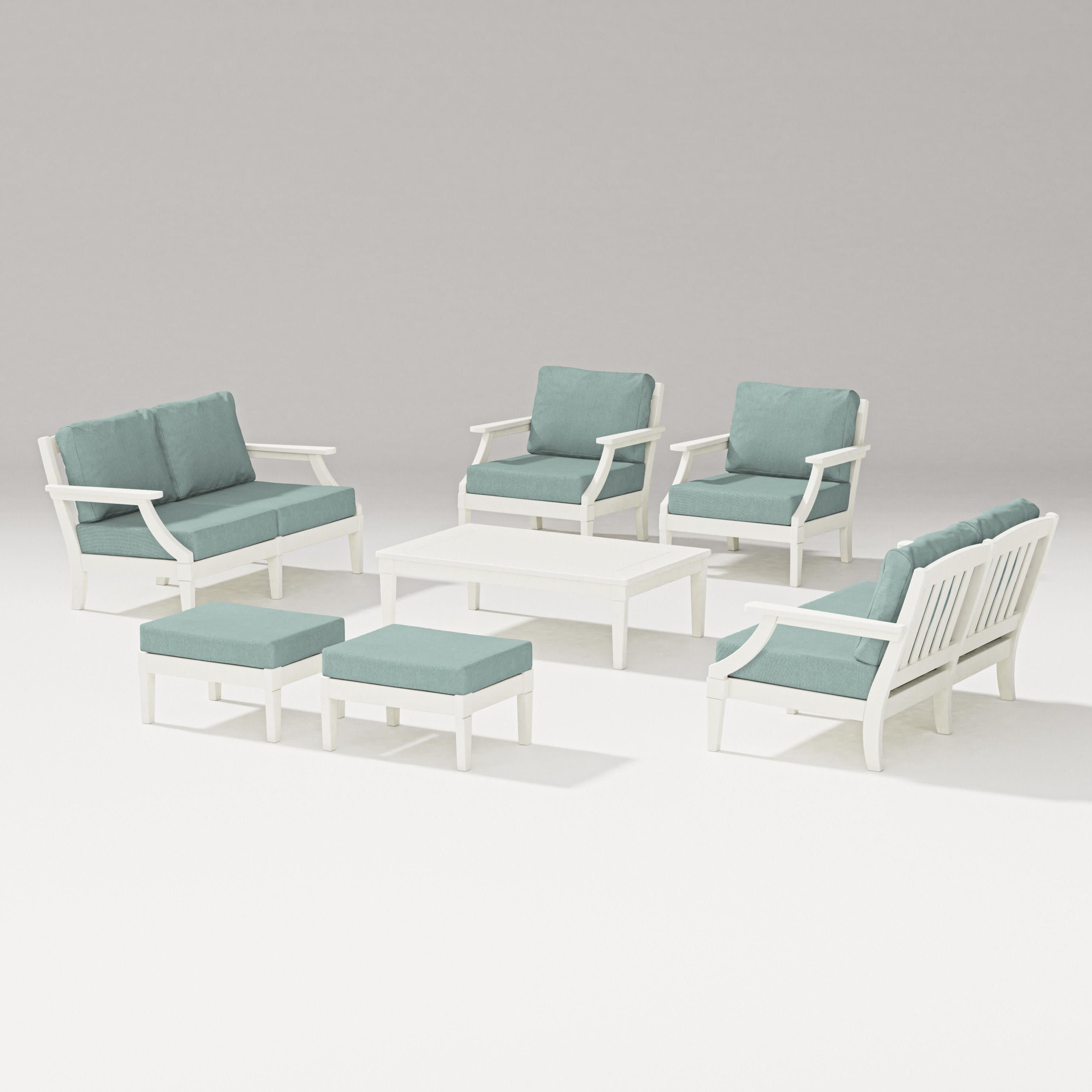 Estate 7-Piece Lounge Loveseat Set in Vintage White / Glacier Spa