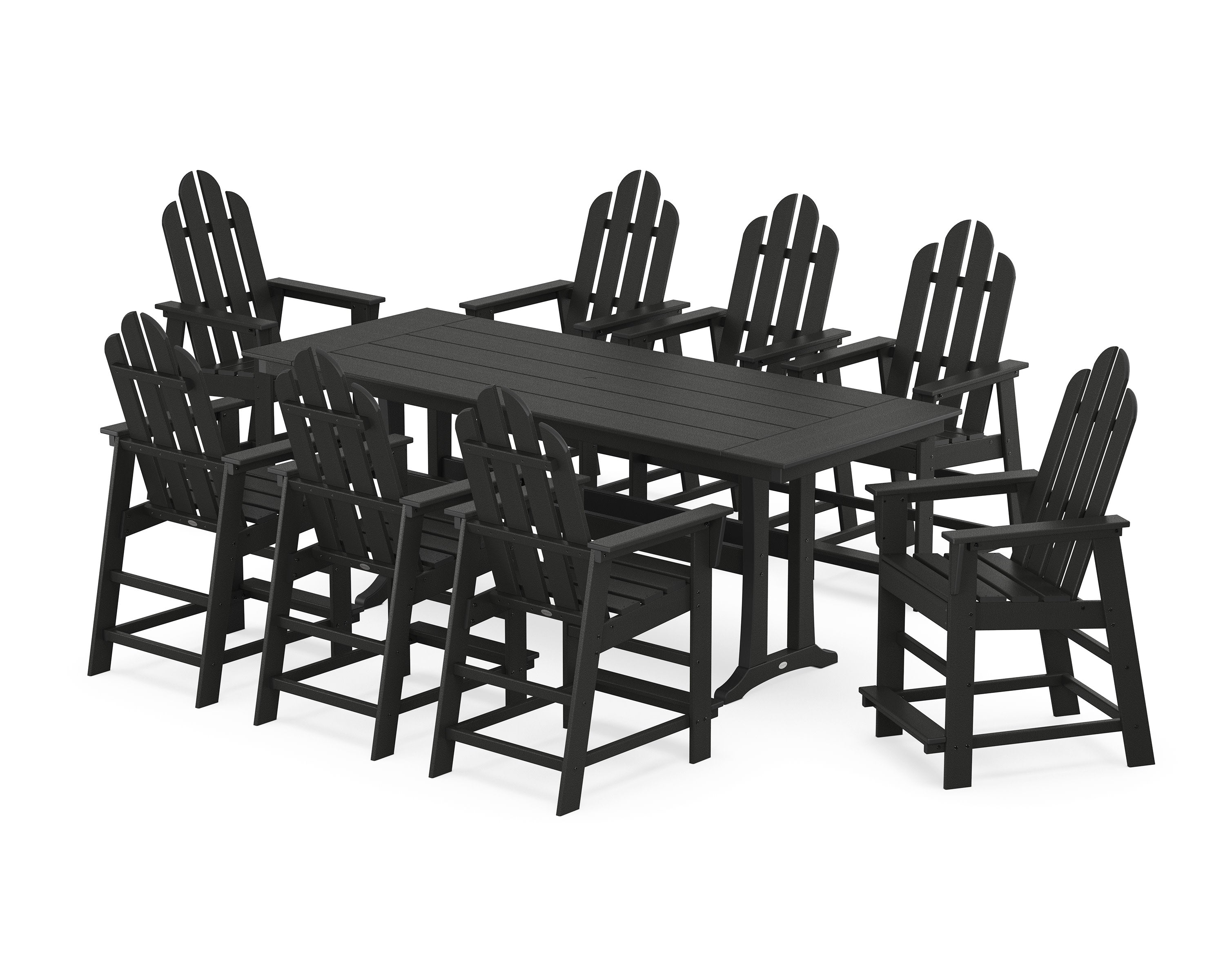 Long Island 9-Piece Farmhouse Counter Set with Trestle Legs in Black