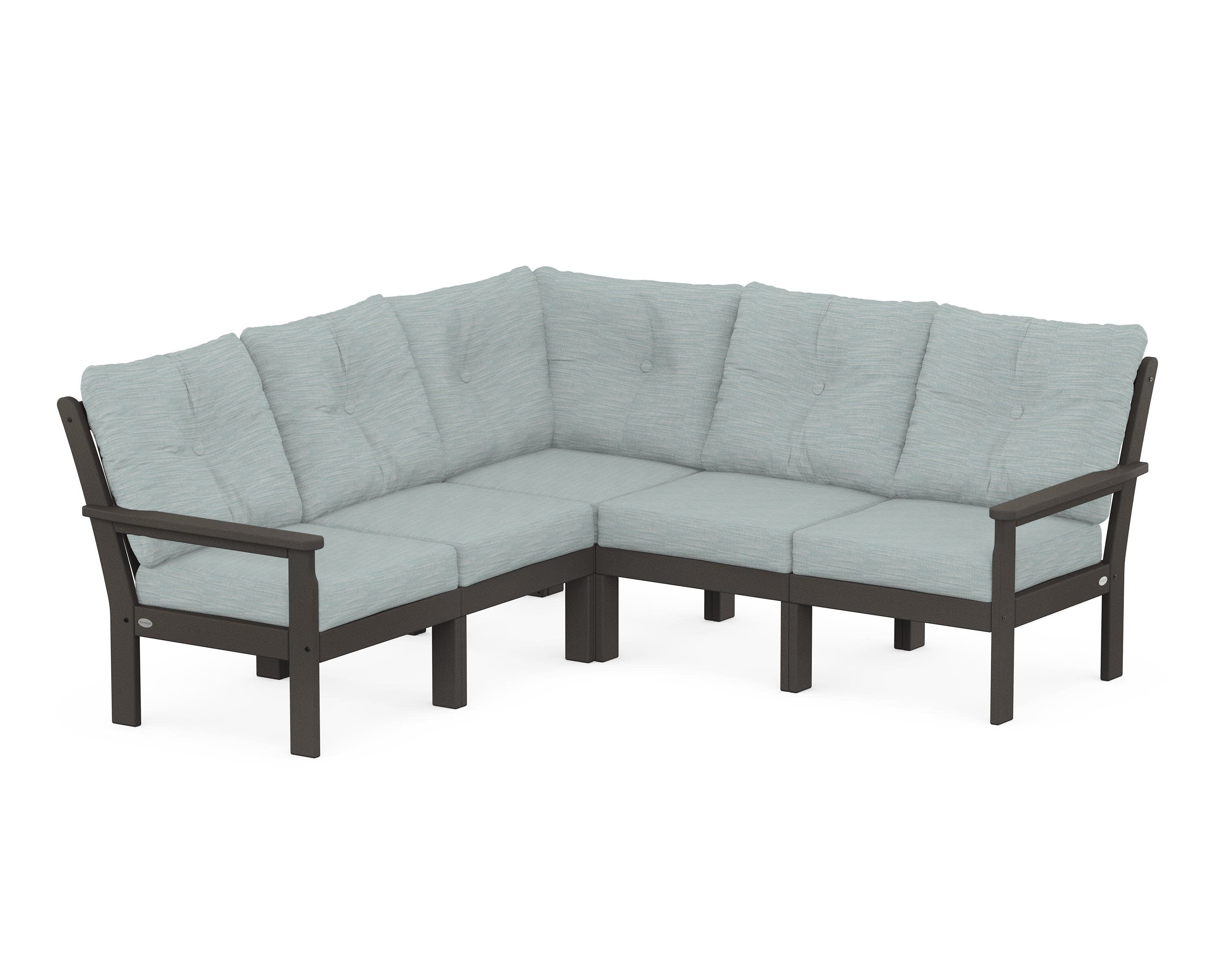 Vineyard 5-Piece Sectional in Vintage Coffee / Soothe Mist