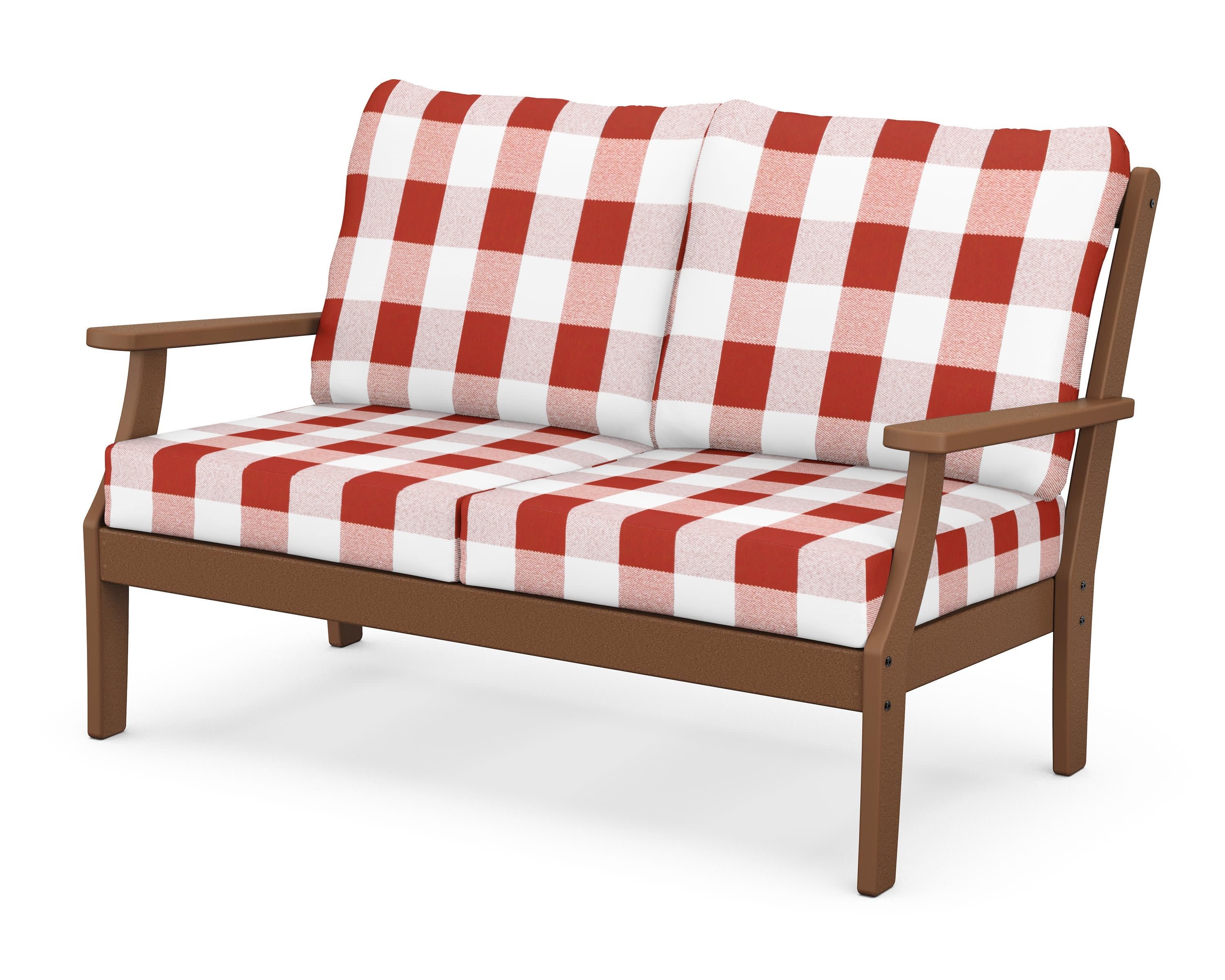 Braxton Deep Seating Loveseat in Teak / Buffalo Plaid Crimson