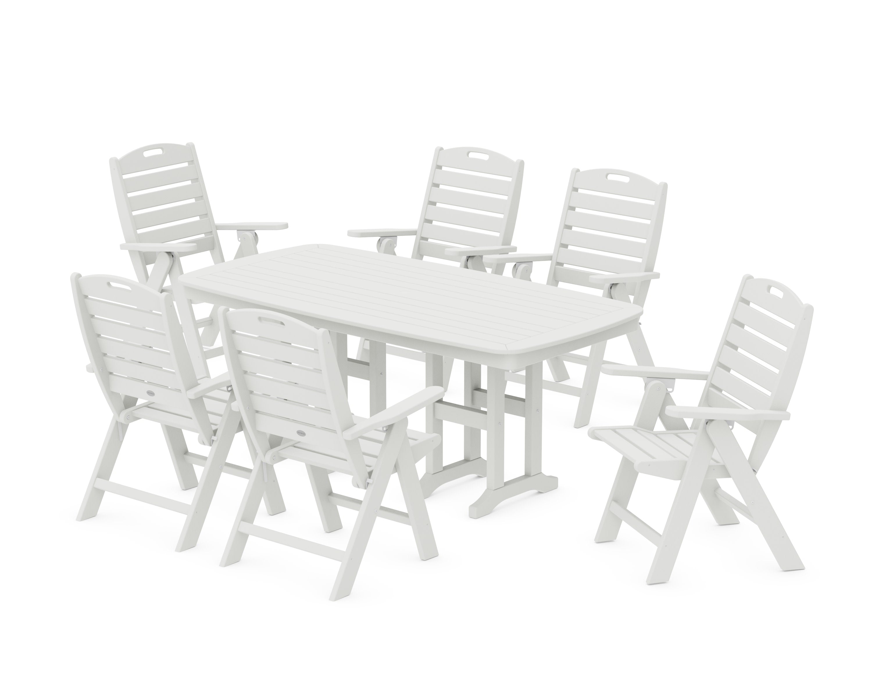 Nautical Folding Highback Chair 7-Piece Dining Set in Vintage White