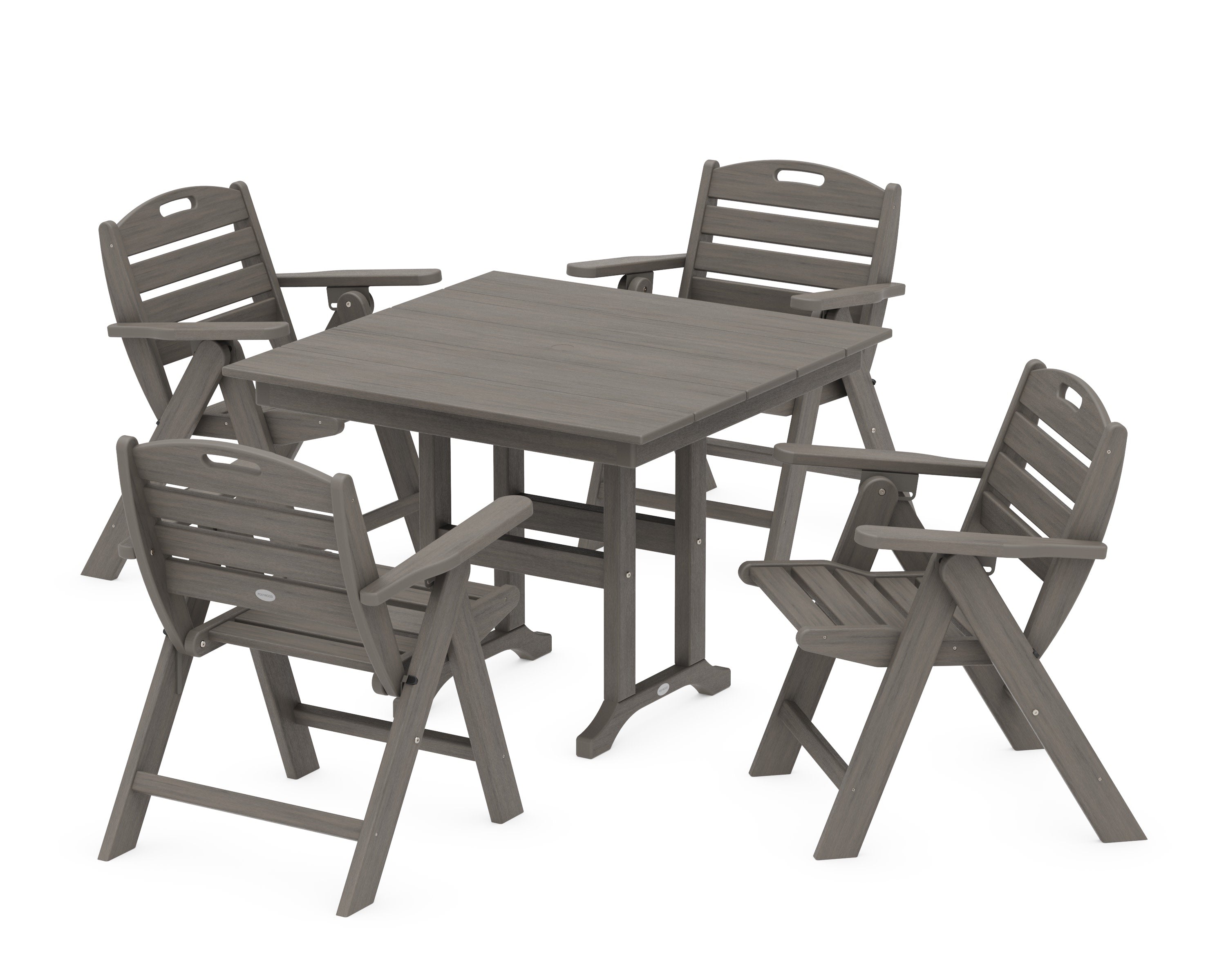 Nautical Folding Lowback Chair 5-Piece Farmhouse Dining Set in Driftwood