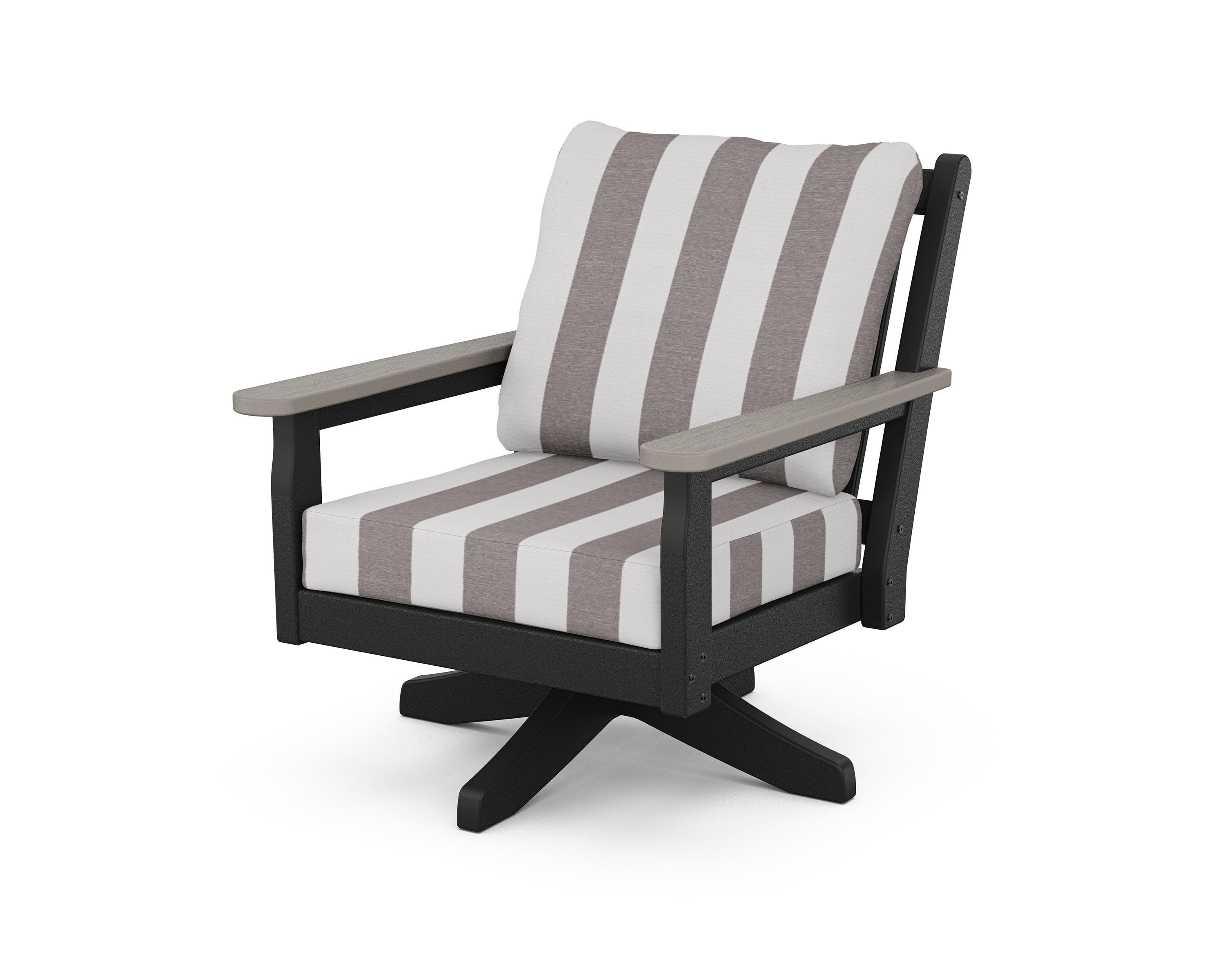 Chippendale Deep Seating Swivel Chair in Black / Driftwood / Cabana Stripe Grey Mist
