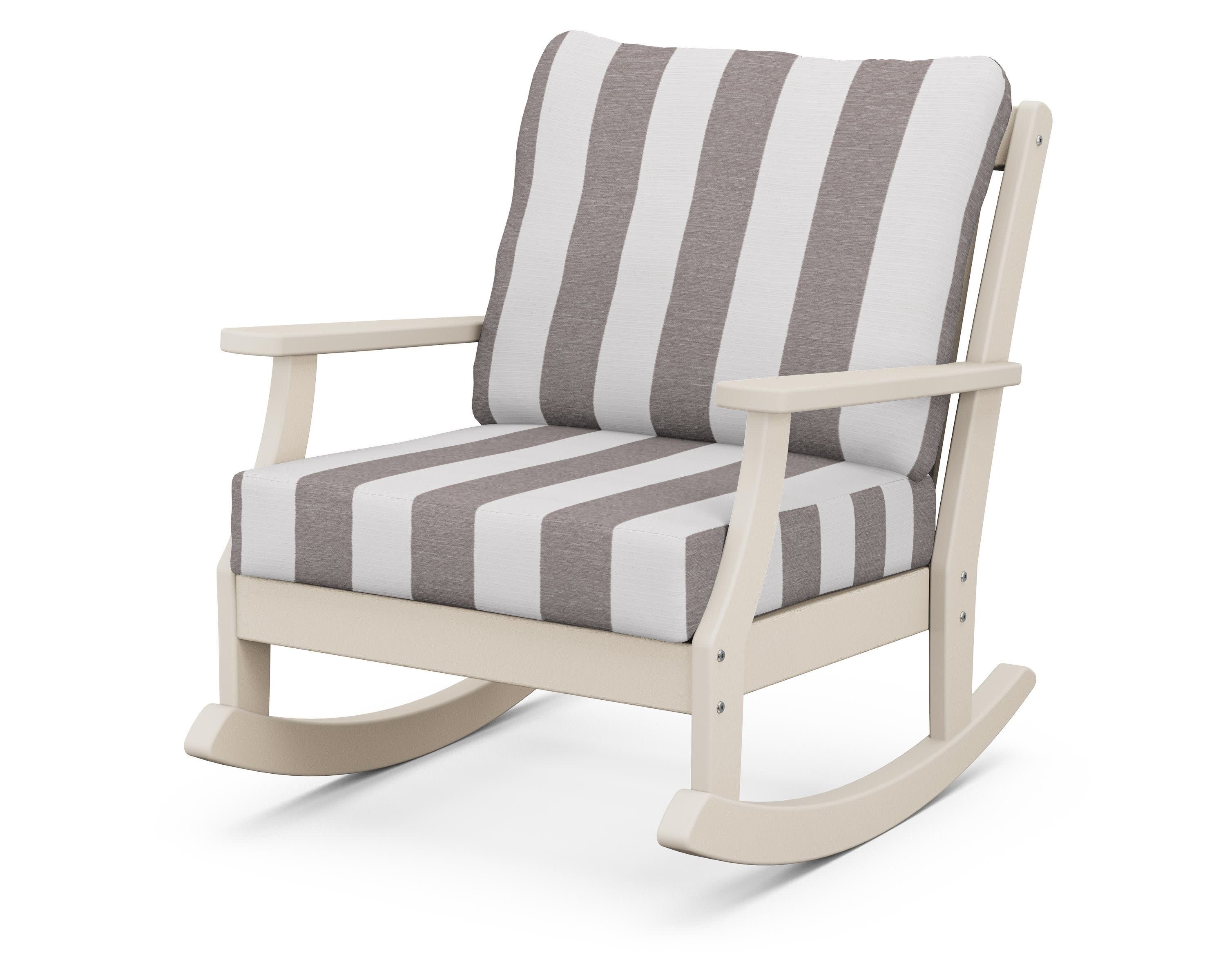 Braxton Deep Seating Rocking Chair in Sand / Cabana Stripe Grey Mist