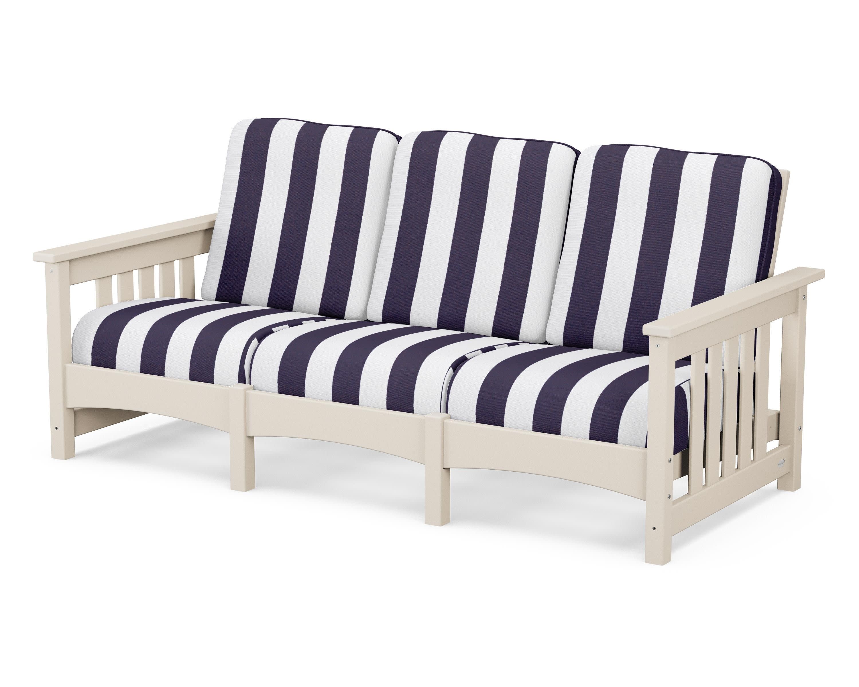 Club Mission Sofa in Sand / Cabana Stripe Navy