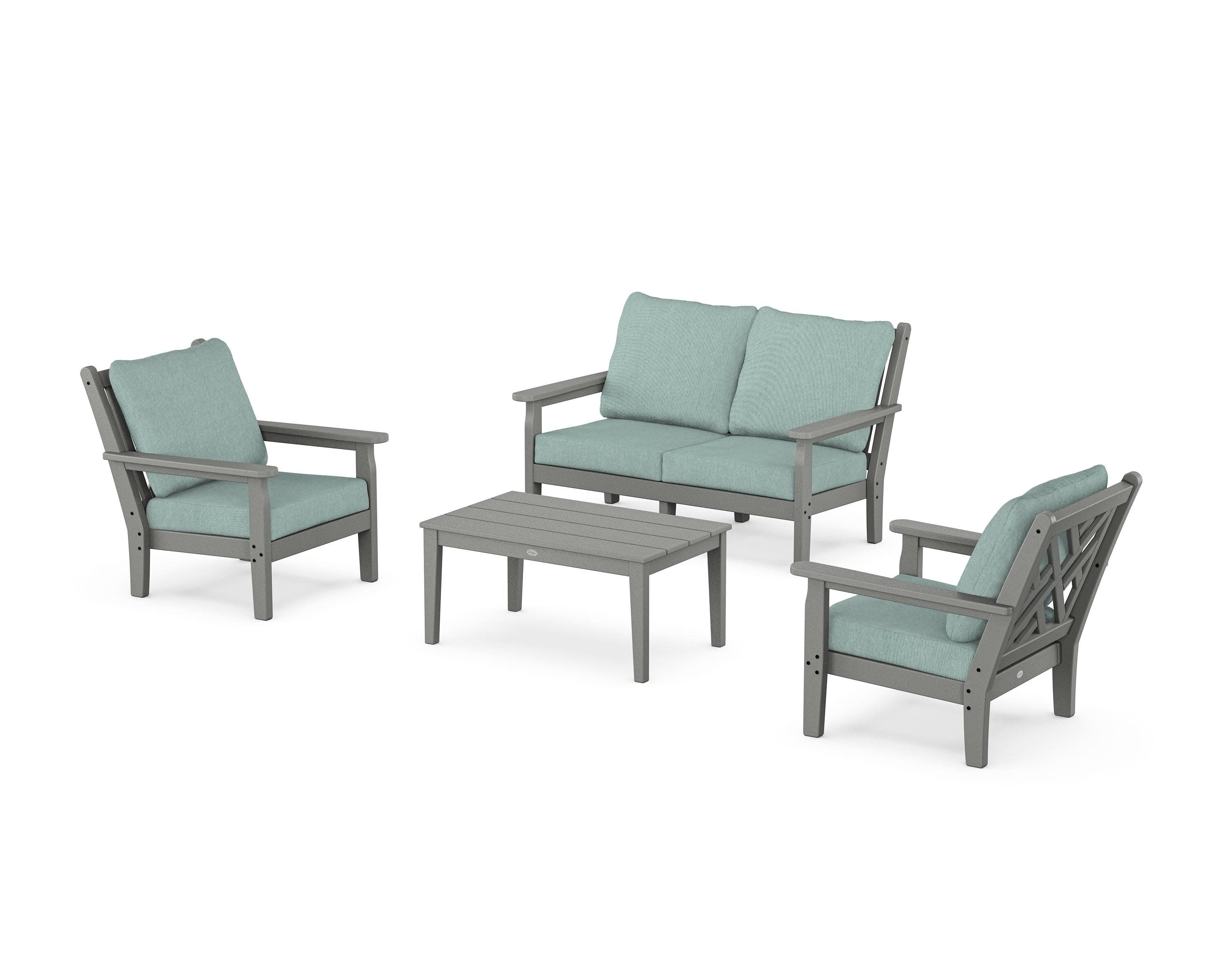 Chippendale 4-Piece Deep Seating Set with Loveseat in Slate Grey / Glacier Spa
