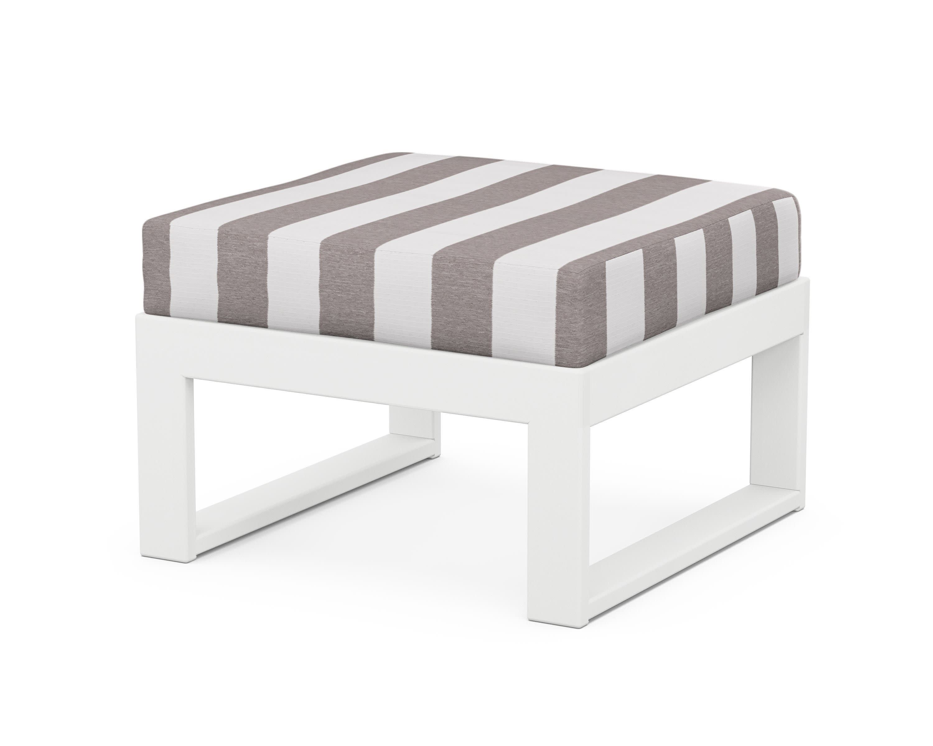 Modular Ottoman - Modern in White / Cabana Stripe Grey Mist