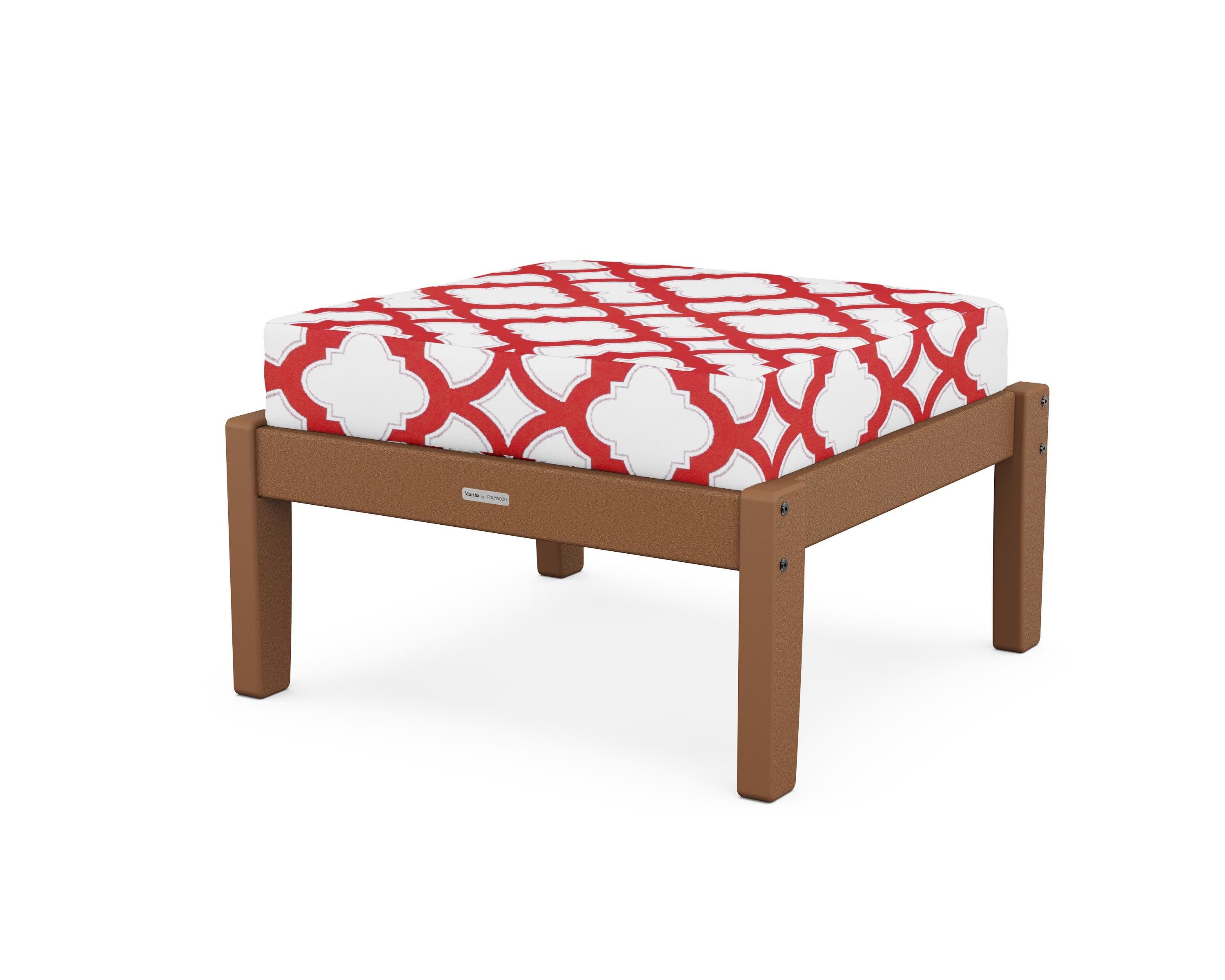 Chinoiserie Deep Seating Ottoman in Teak / Trellis Crimson