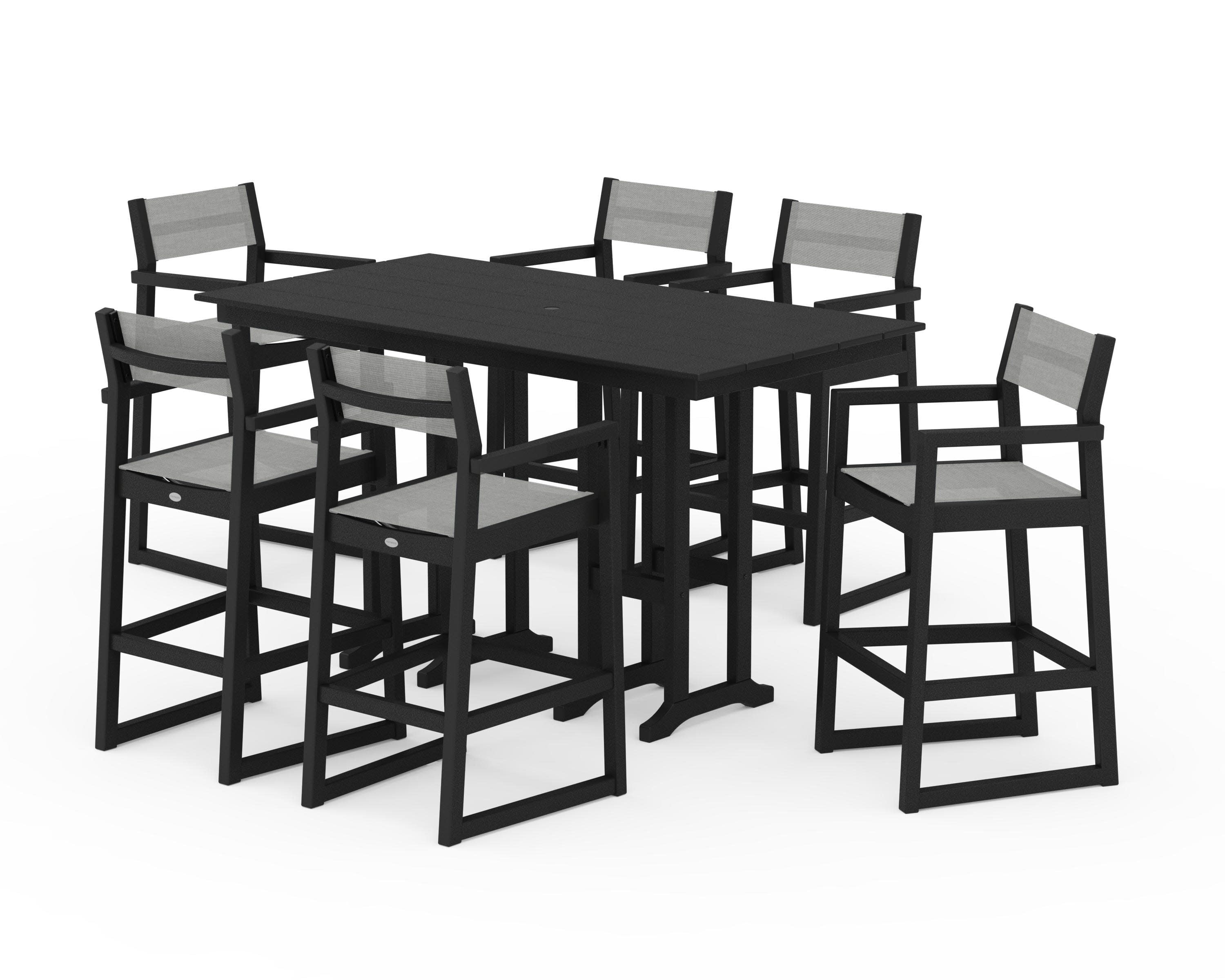 EDGE Sling Arm Chair 7-Piece Farmhouse Bar Set in Black / Metallic Sling