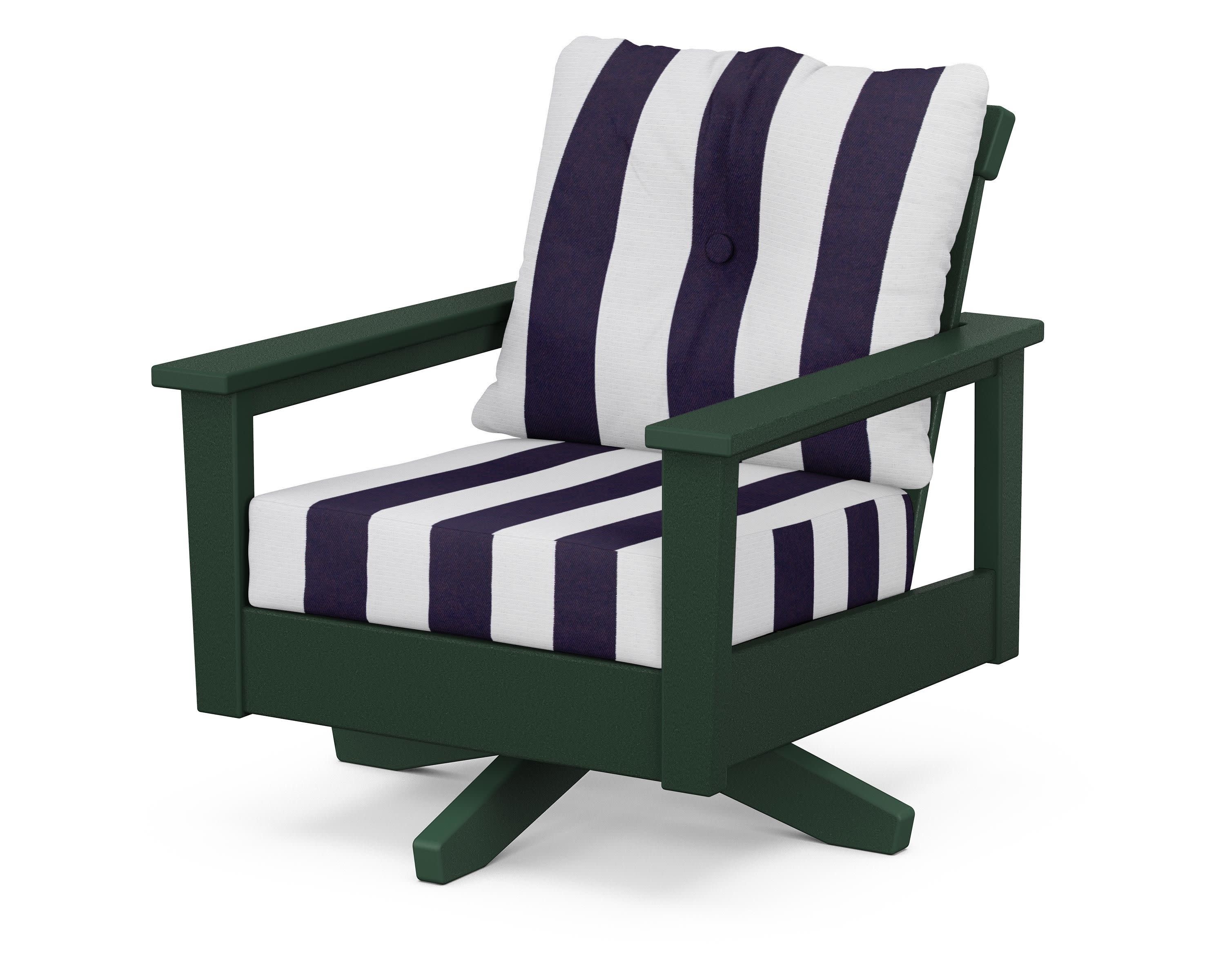 Prescott Deep Seating Swivel Chair in Green / Cabana Stripe Navy