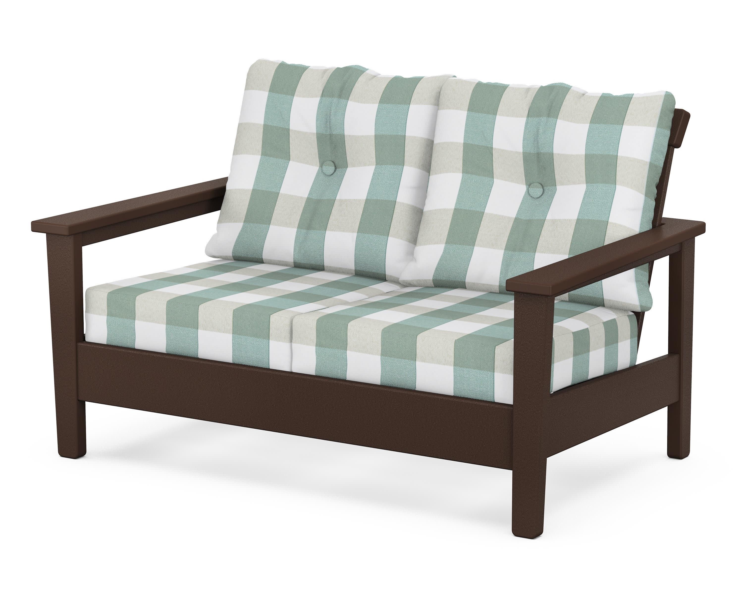 Prescott Deep Seating Loveseat in Mahogany / Buffalo Plaid Glacier Spa
