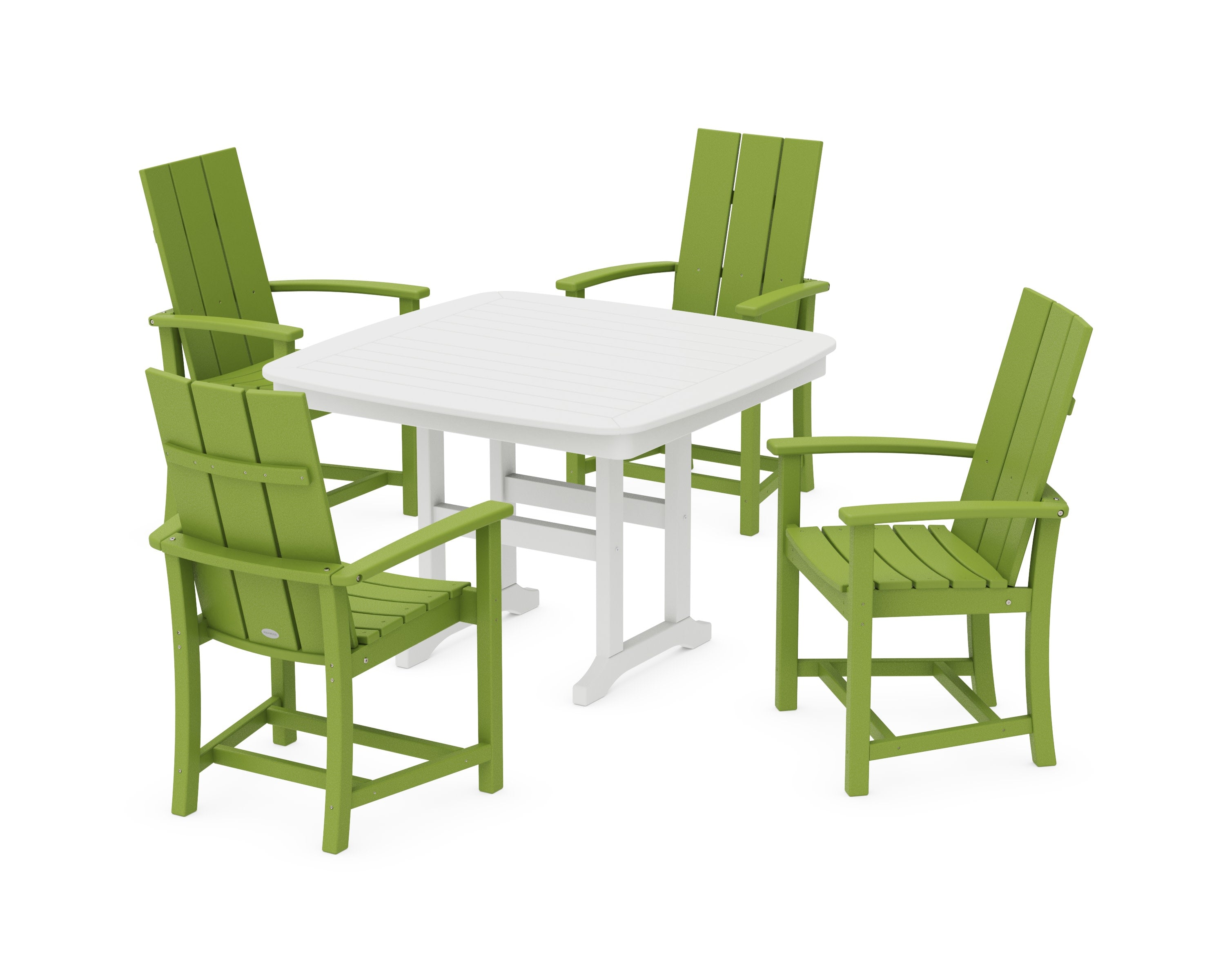 Modern Adirondack 5-Piece Dining Set with Trestle Legs in Lime / White