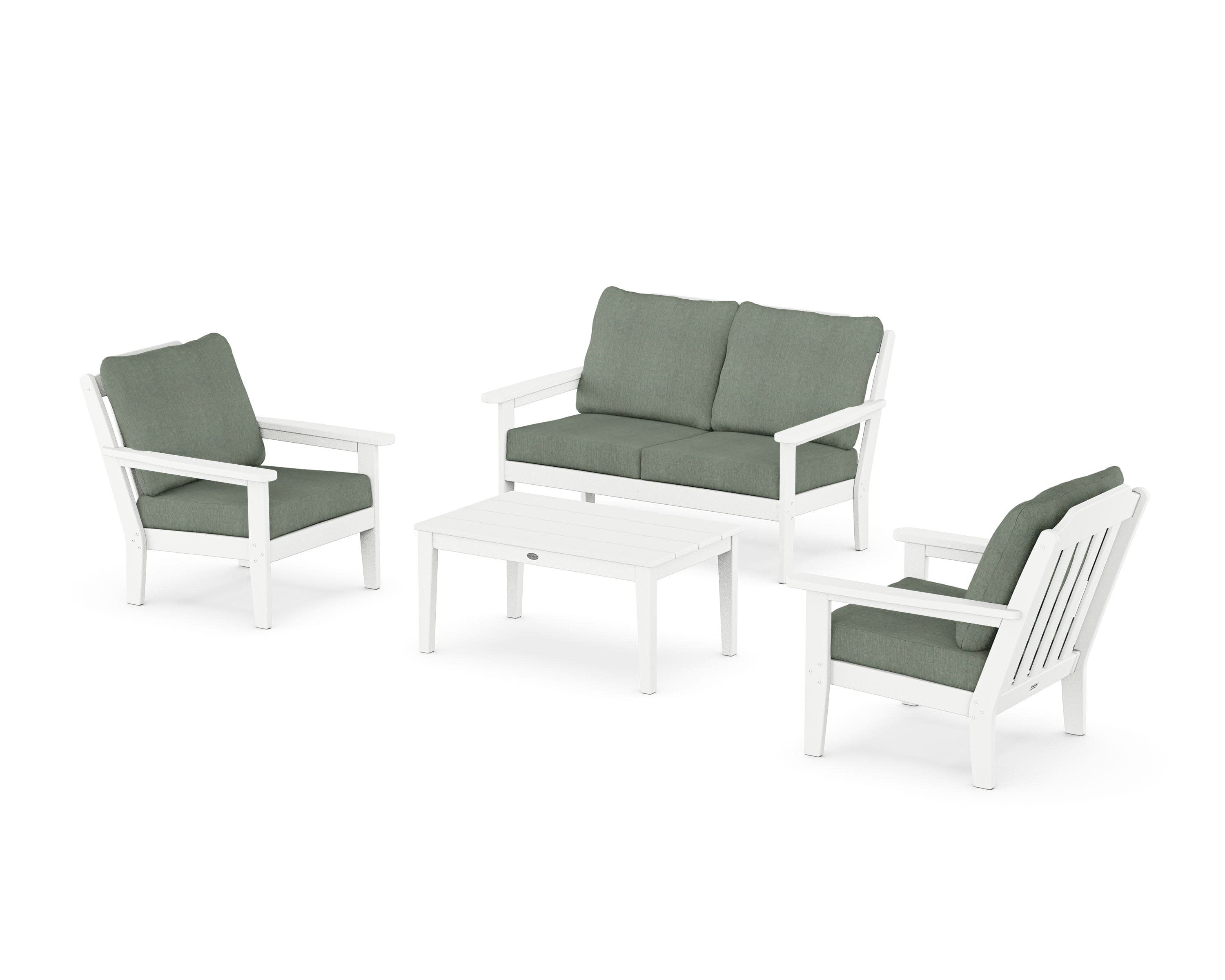 Cottage 4-Piece Deep Seating Set with Loveseat in White / Cast Sage