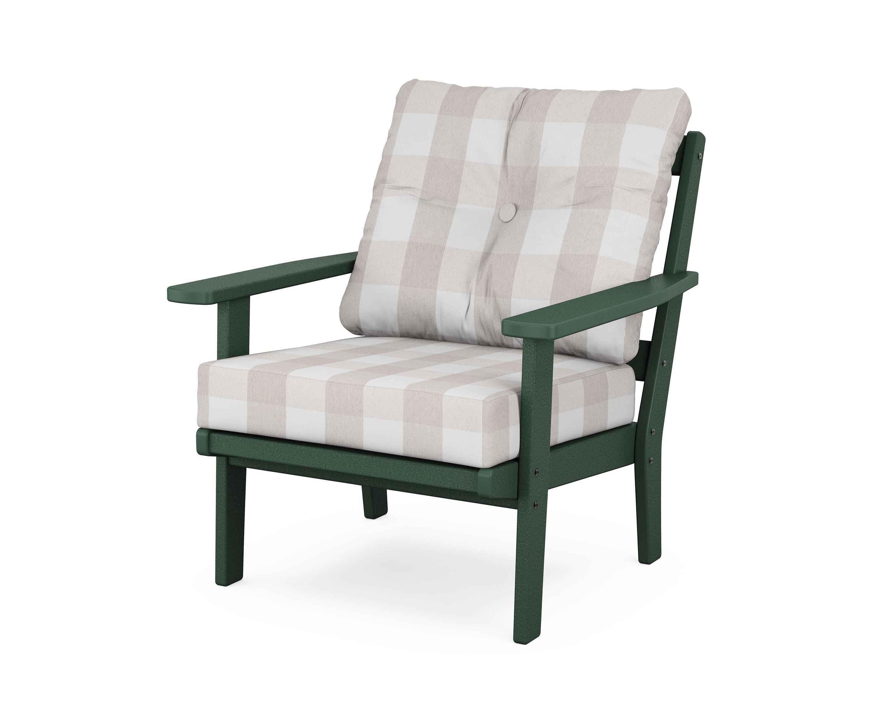 Oxford Deep Seating Chair in Green / Buffalo Plaid Dune Burlap