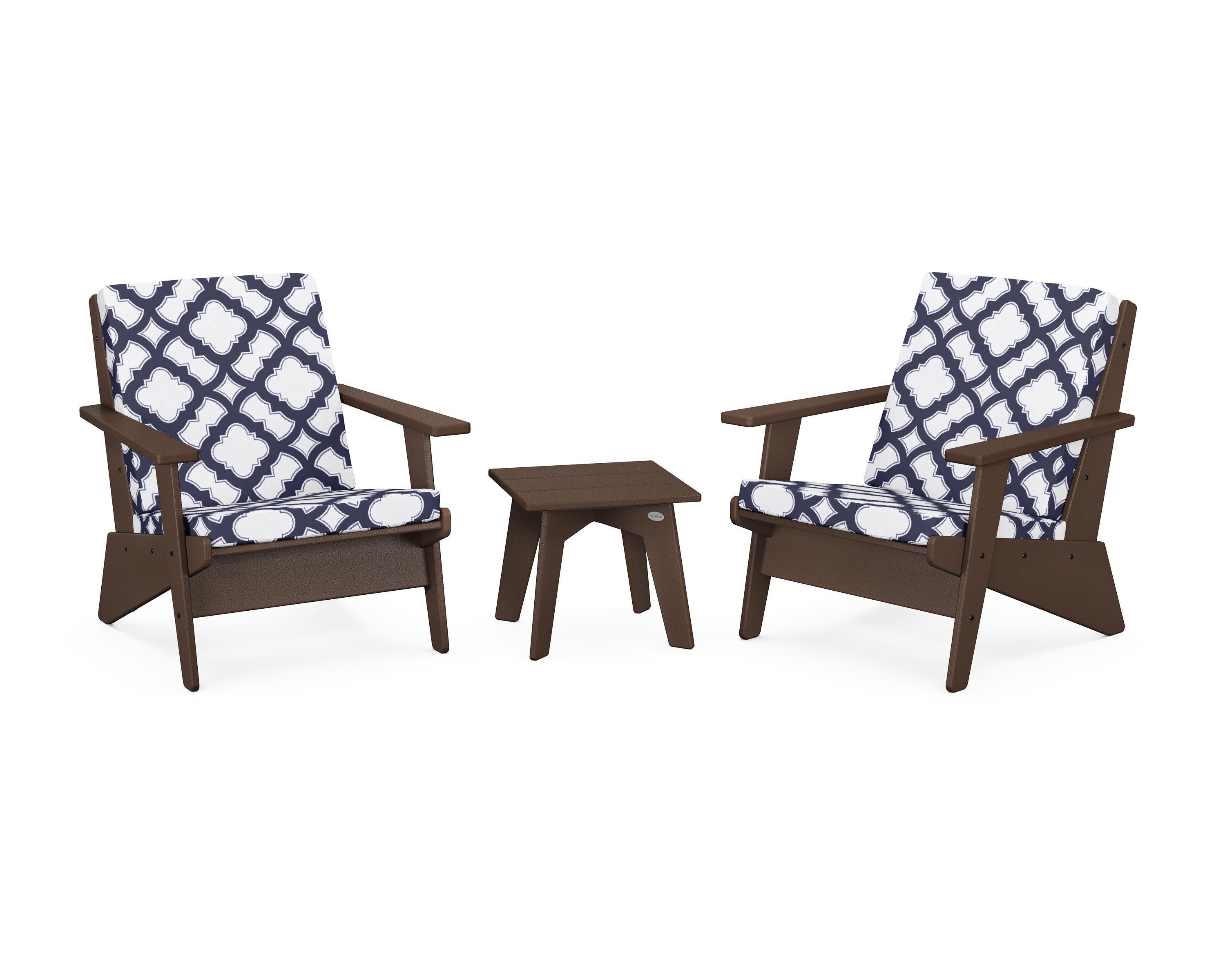 Riviera Modern Lounge 3-Piece Set in Mahogany / Trellis Navy