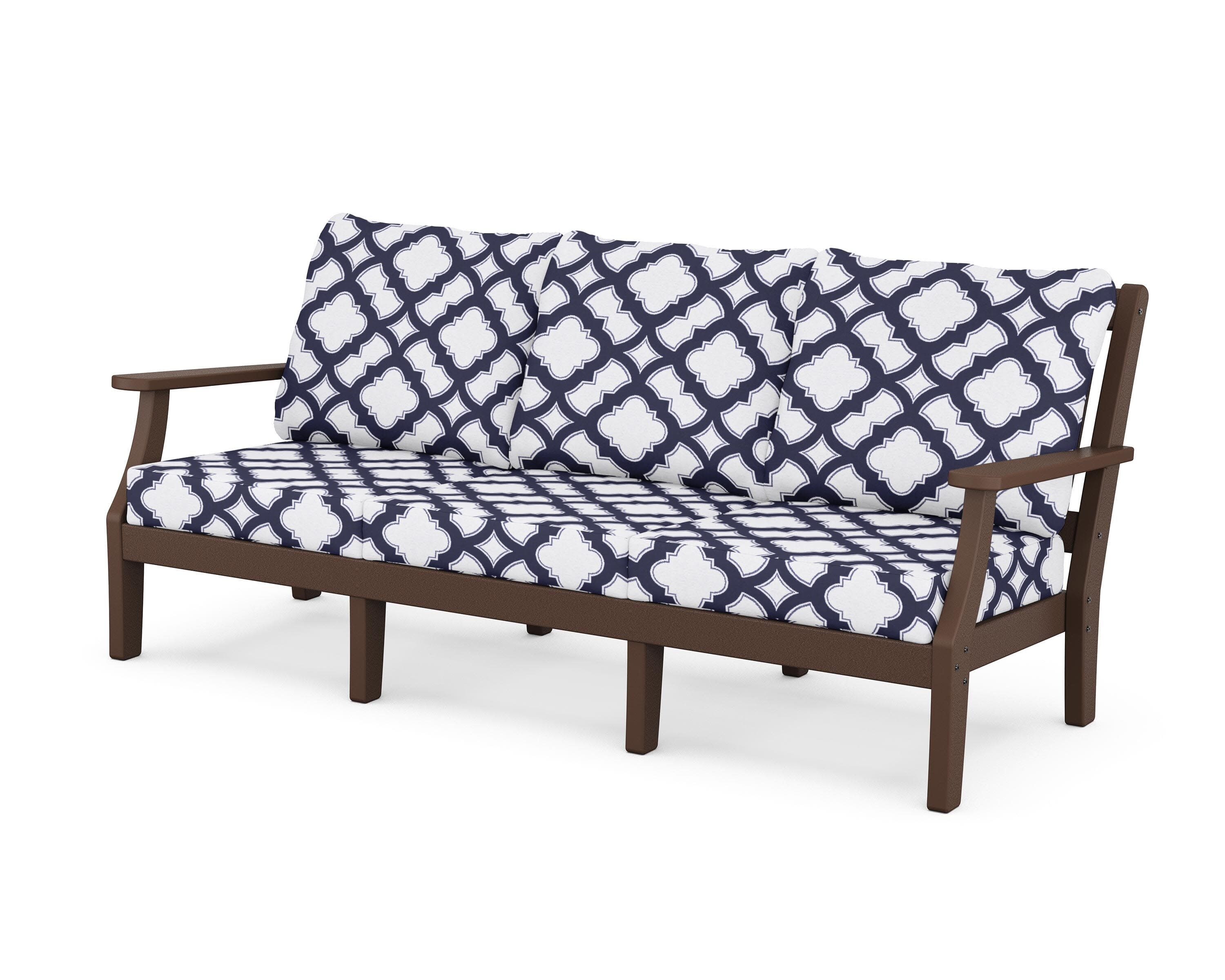 Chinoiserie Deep Seating Sofa in Mahogany / Trellis Navy