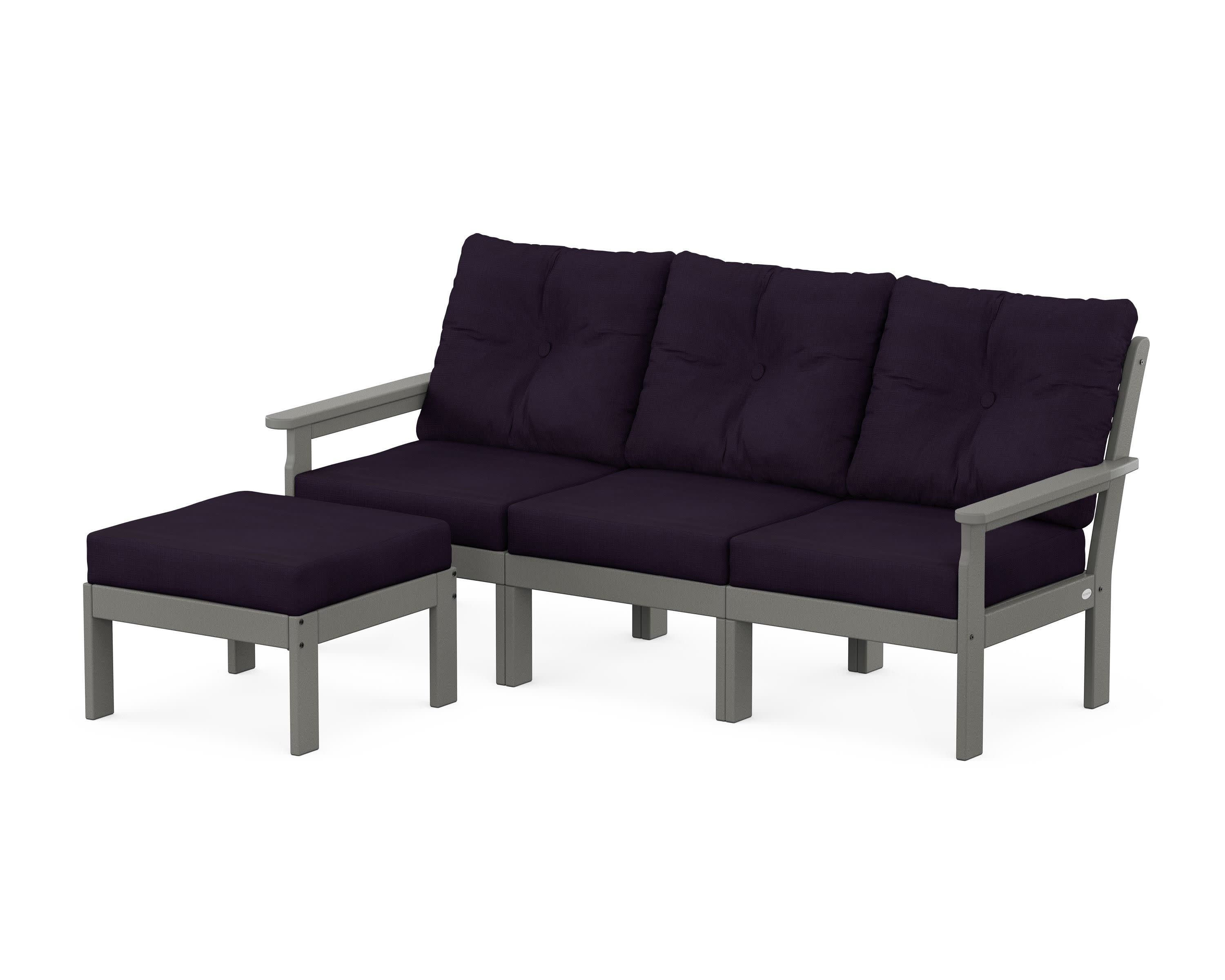 Vineyard 4-Piece Sectional with Ottoman in Slate Grey / Navy Linen