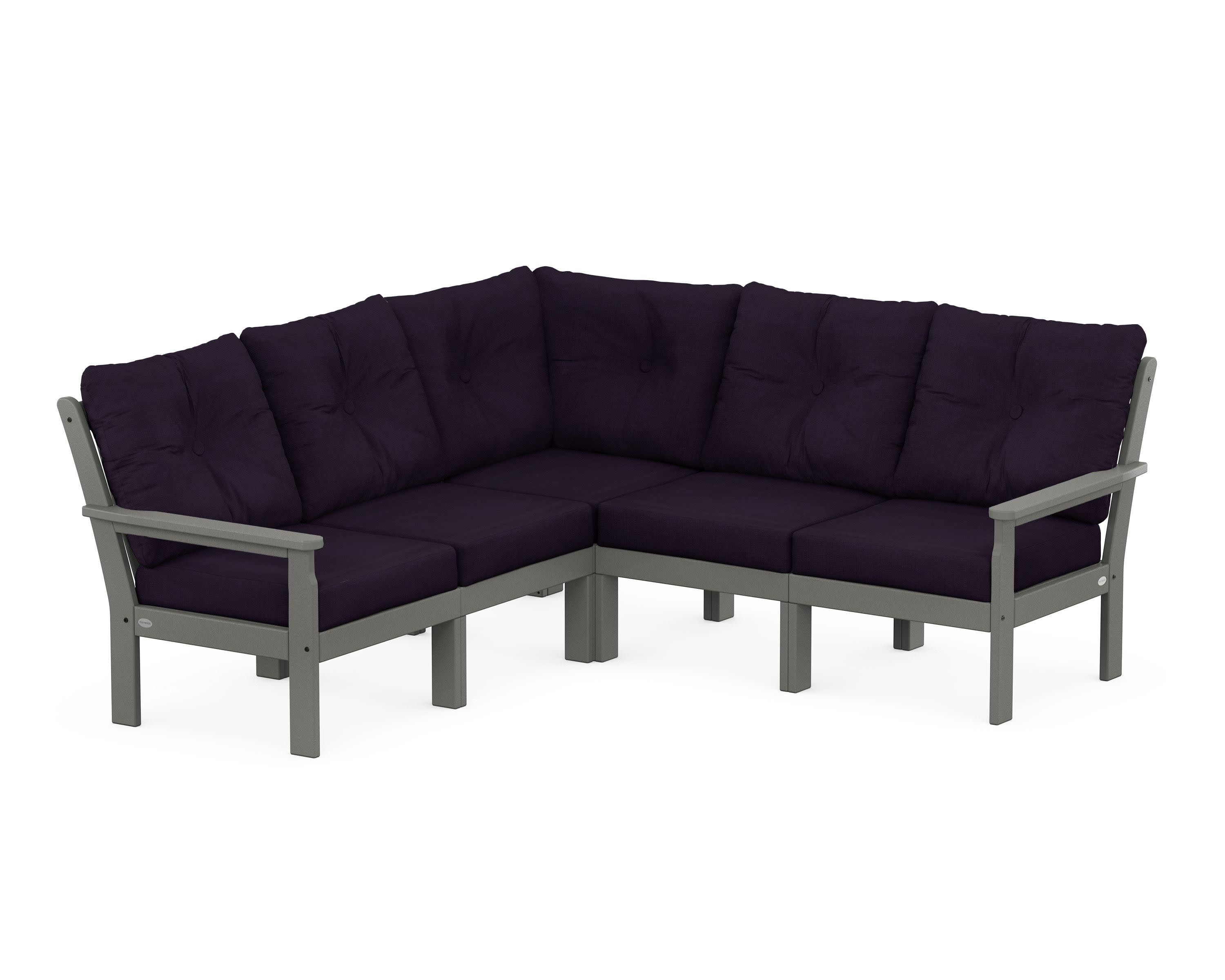Vineyard 5-Piece Sectional in Slate Grey / Navy Linen