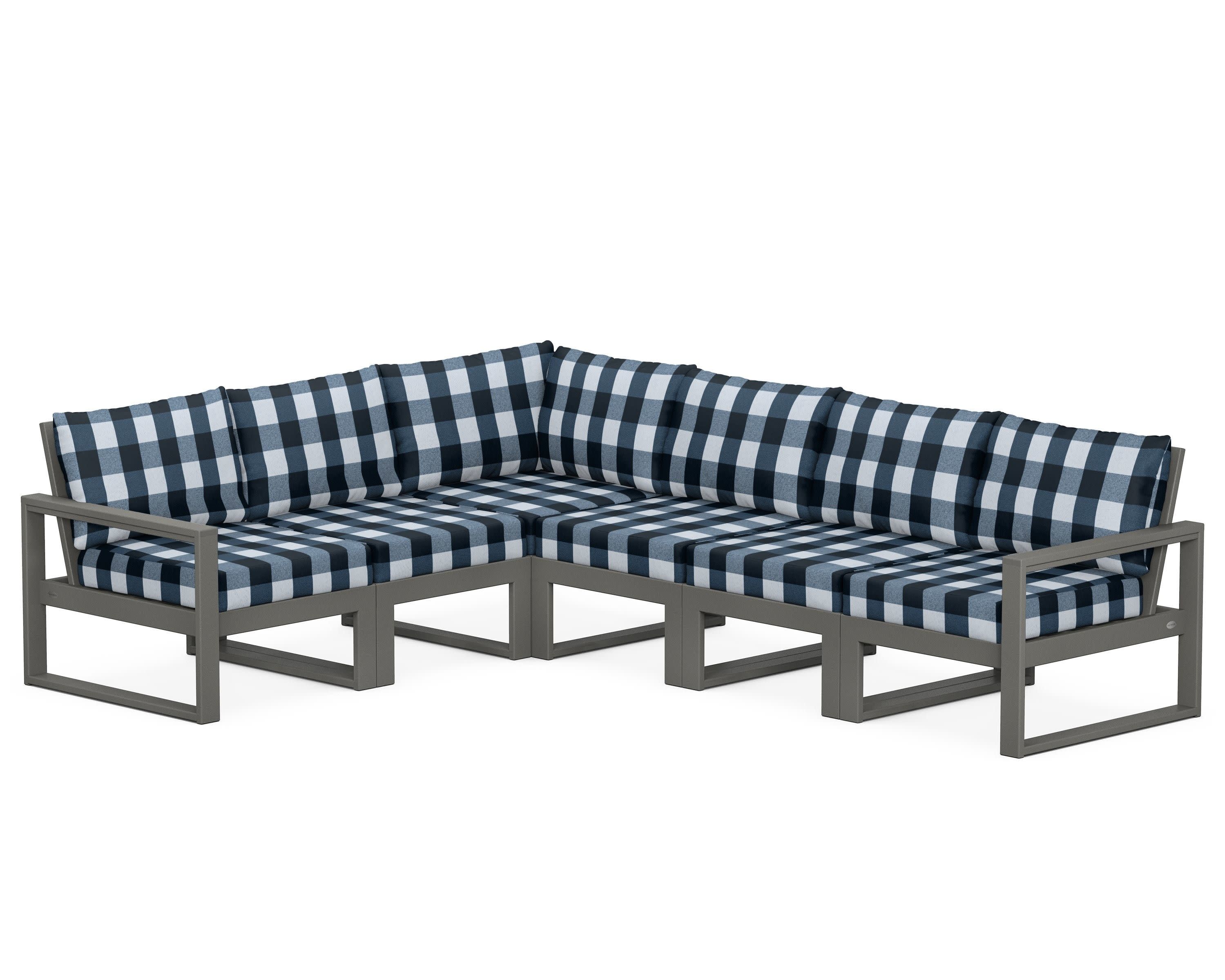 EDGE 6-Piece Modular Deep Seating Set in Slate Grey / Buffalo Plaid Marine Indigo