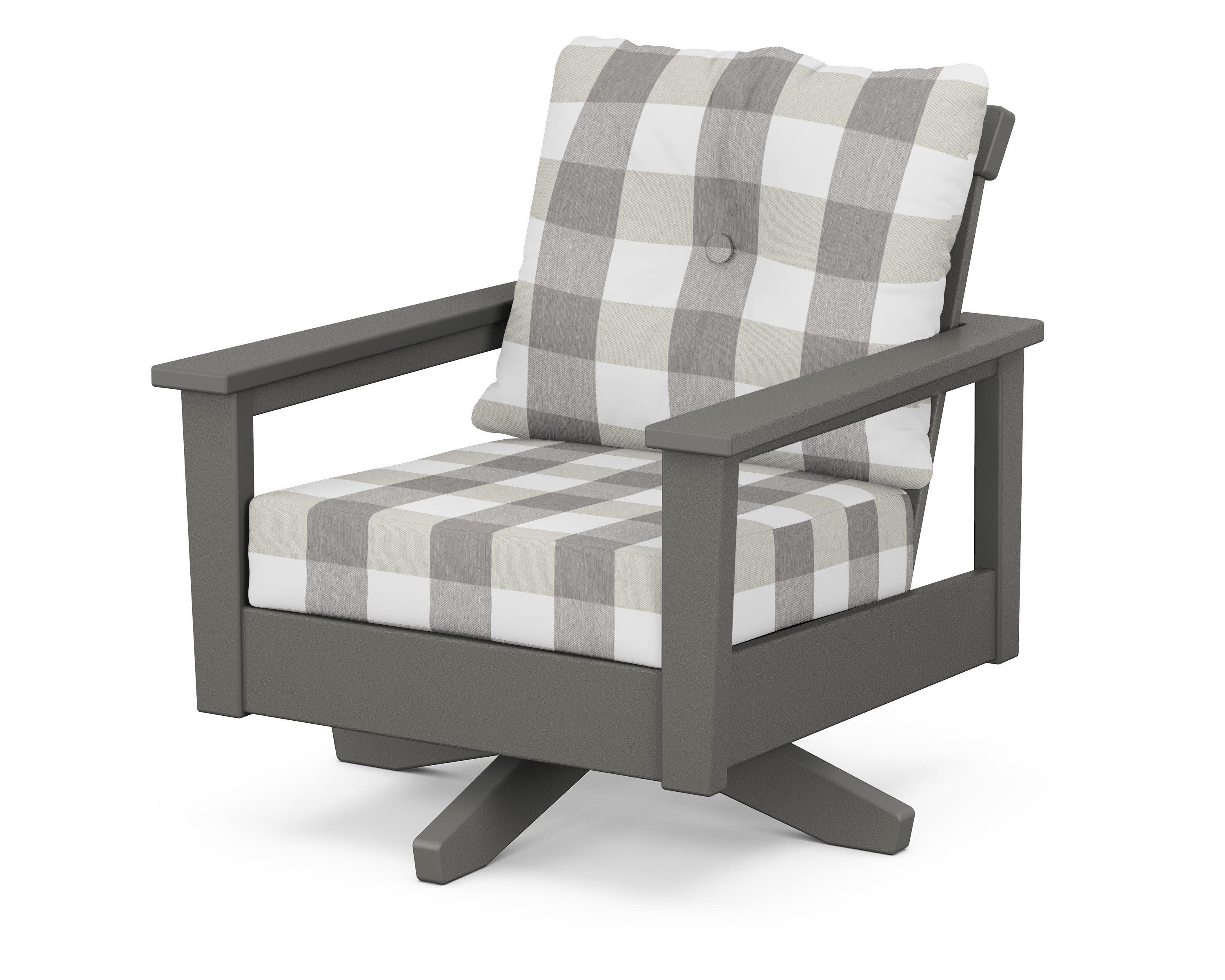 Prescott Deep Seating Swivel Chair in Slate Grey / Buffalo Plaid Grey Mist