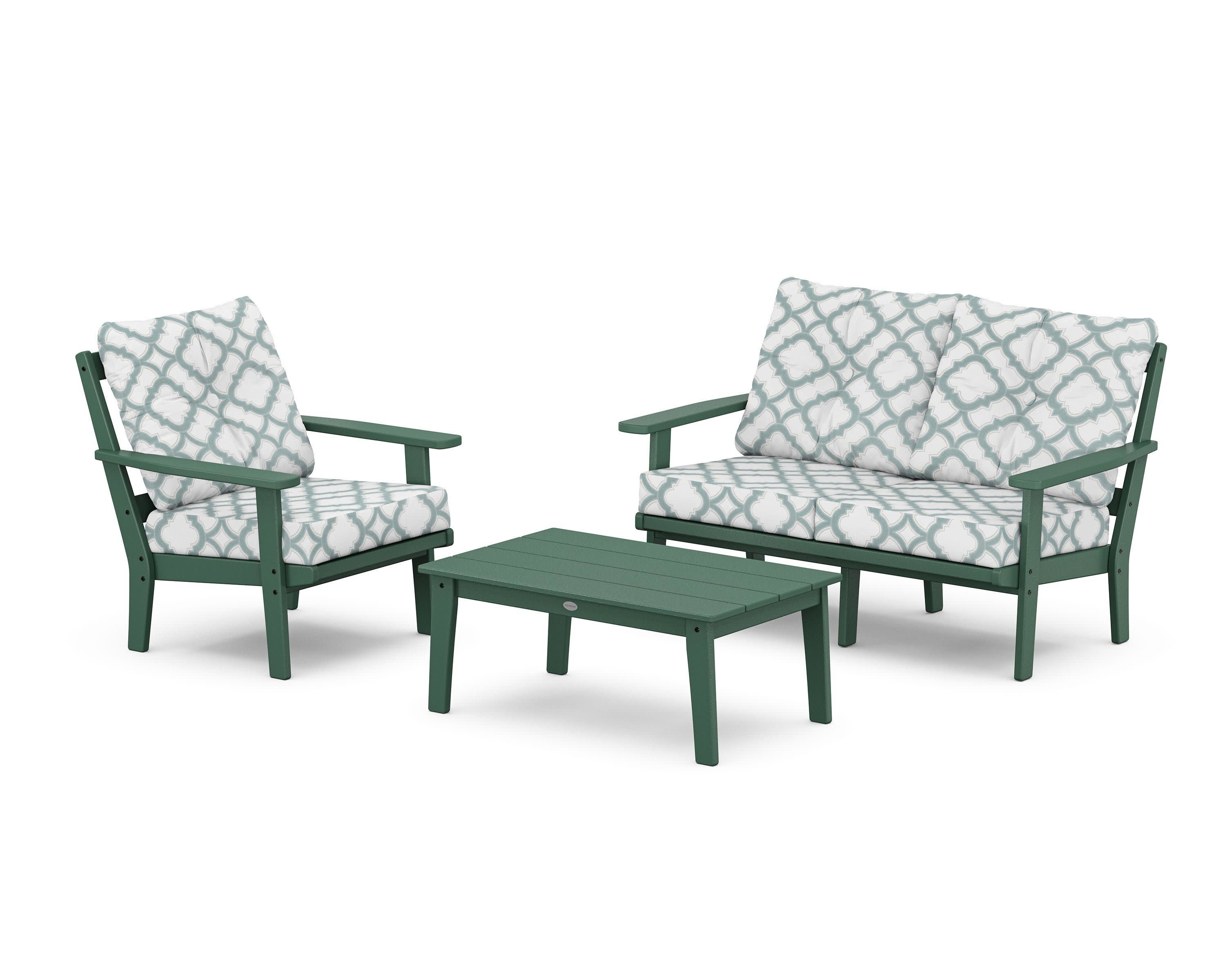 Oxford 3-Piece Deep Seating Set with Loveseat in Green / Trellis Glacier Spa