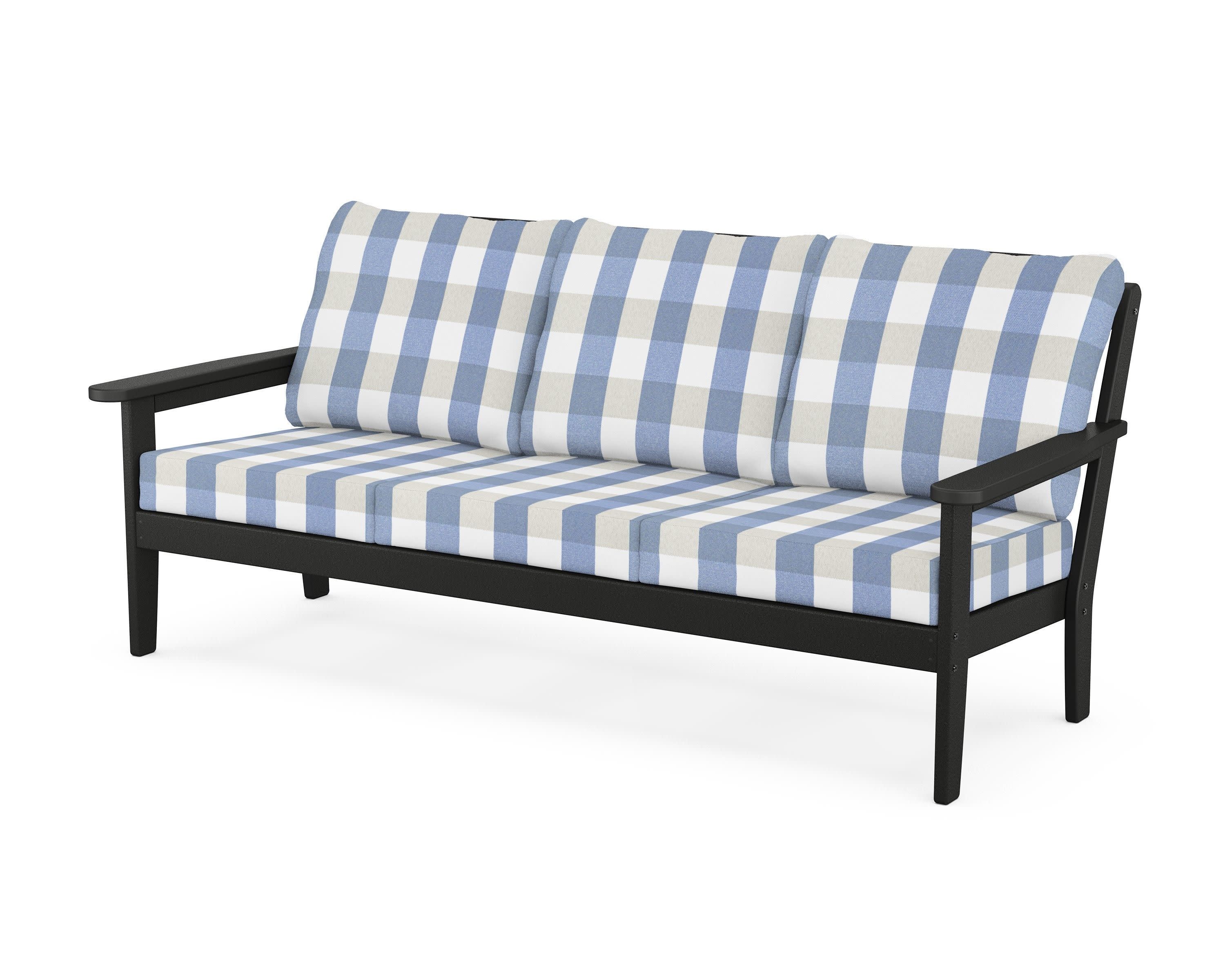 Cottage Deep Seating Sofa in Black / Buffalo Plaid Sky Blue