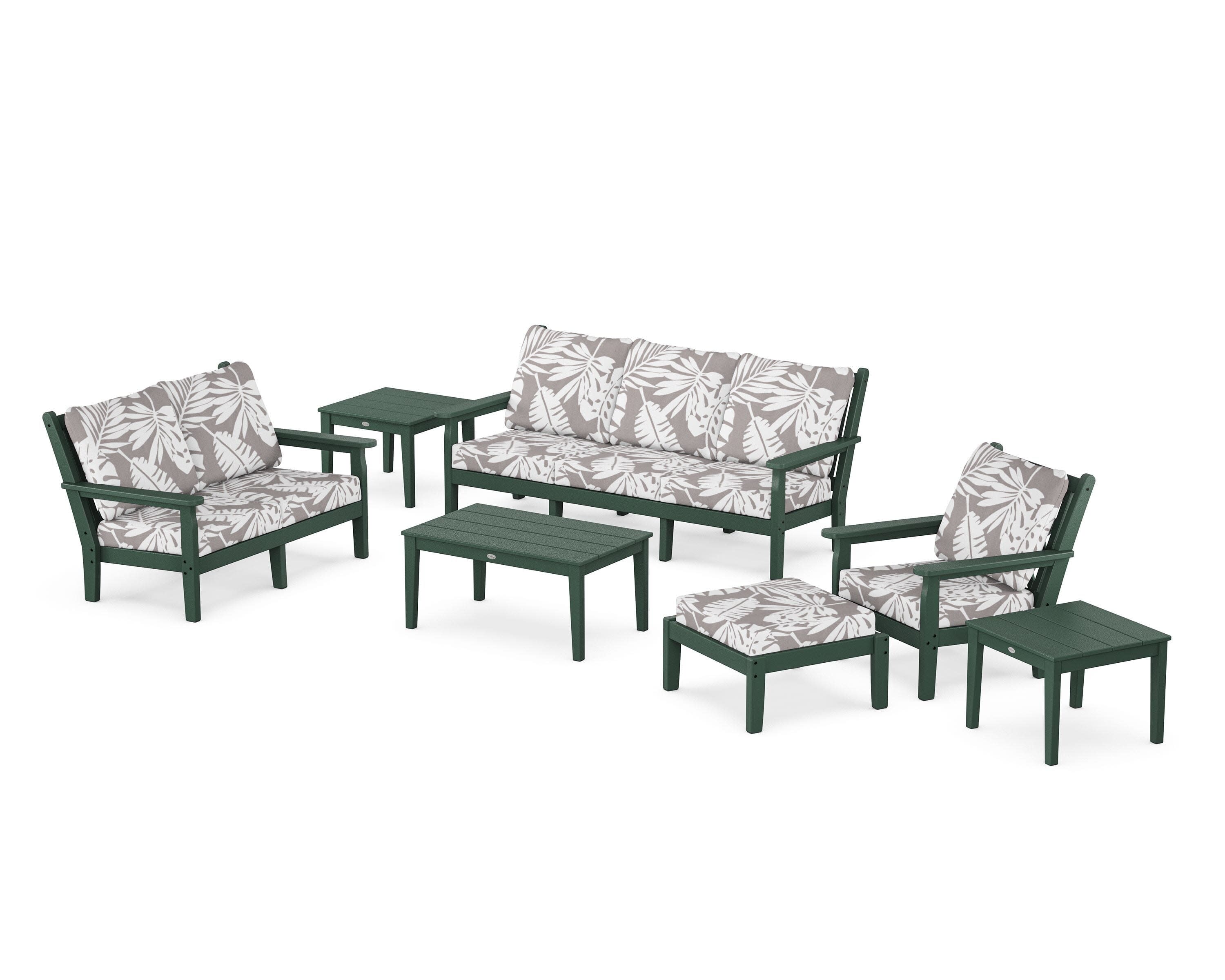 Chippendale 7-Piece Deep Seating Set in Green / Leaf Grey Mist