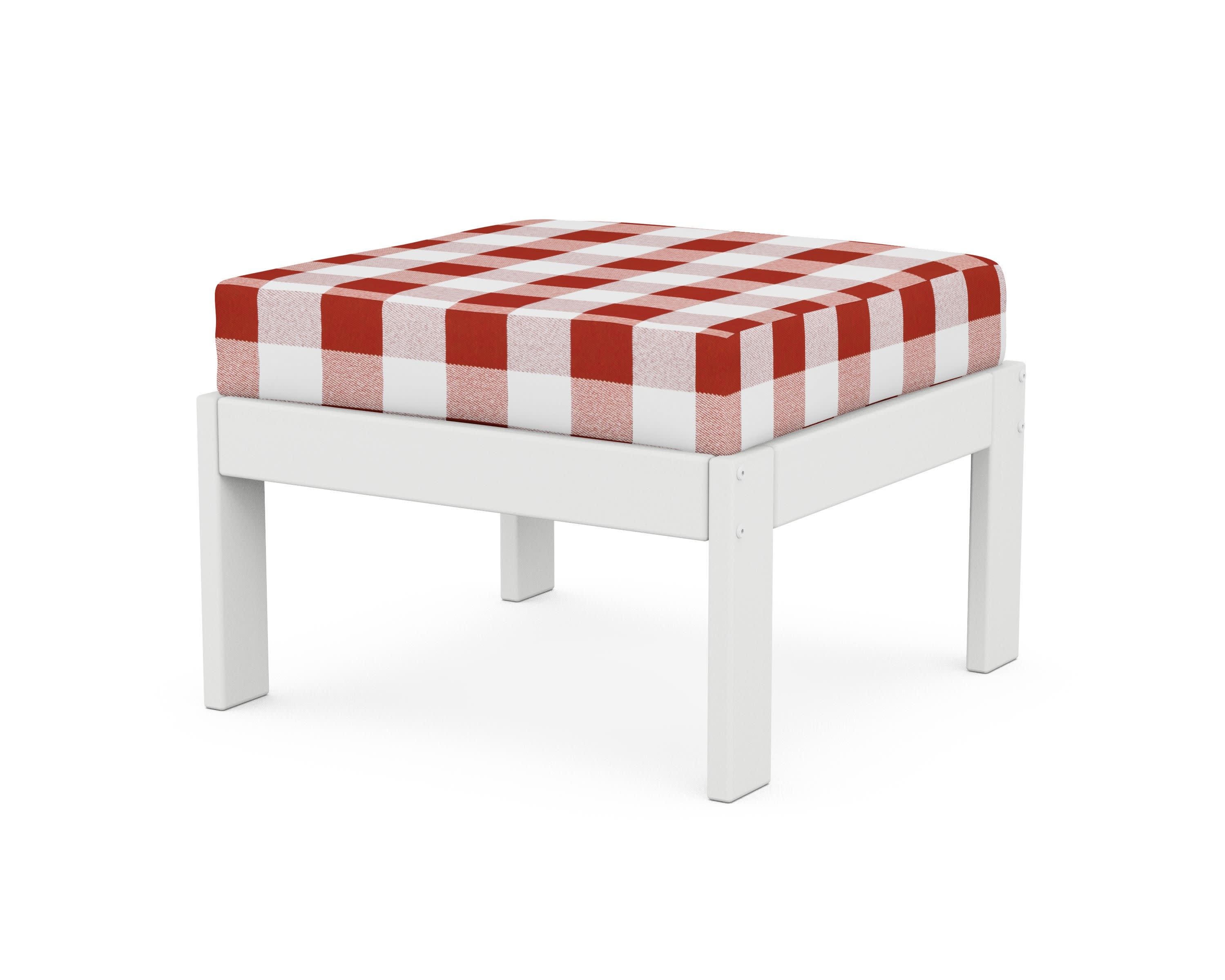 Vineyard Modular Ottoman in White / Buffalo Plaid Crimson