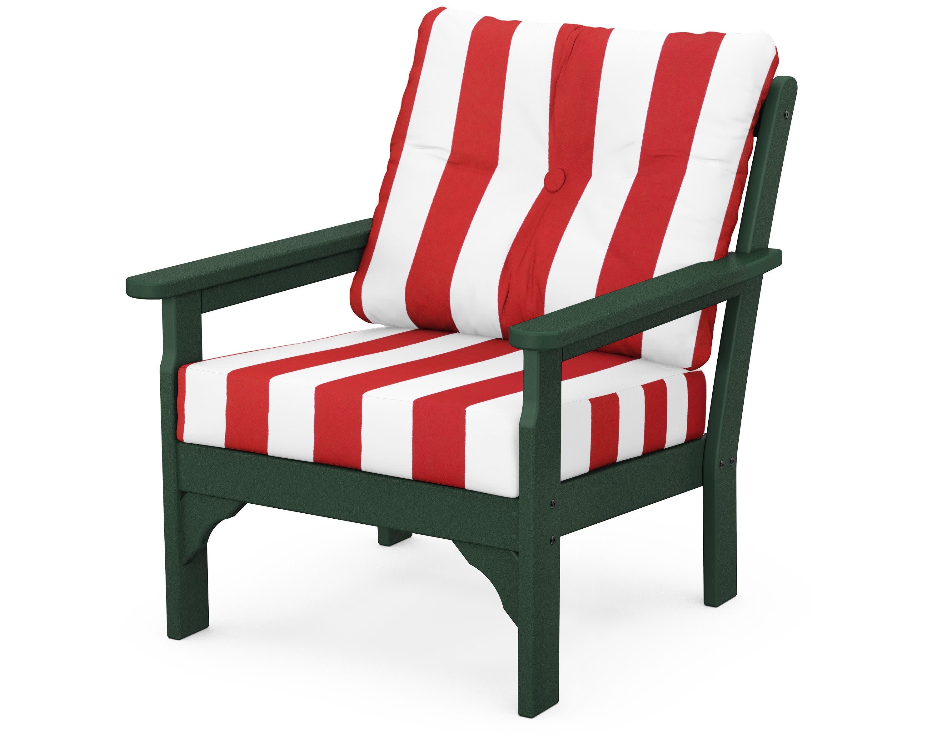 Vineyard Deep Seating Chair in Green / Cabana Stripe Crimson