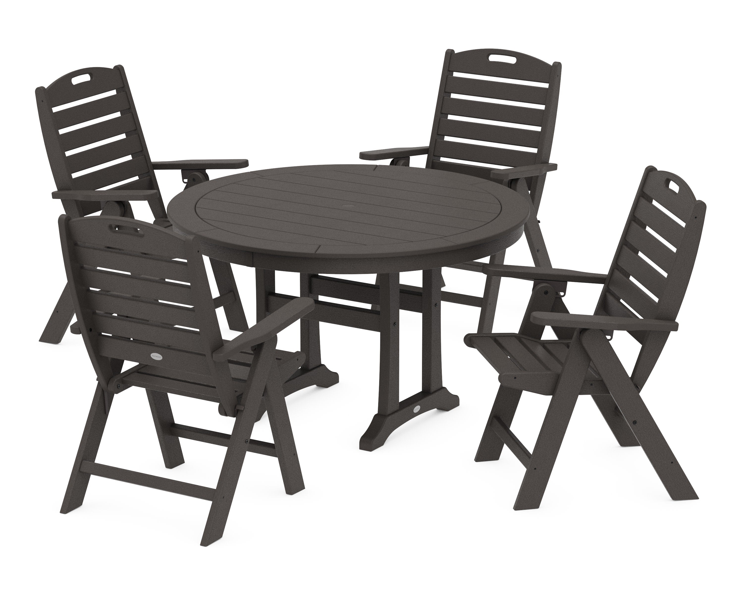 Nautical Highback Chair 5-Piece Round Dining Set with Trestle Legs in Vintage Coffee