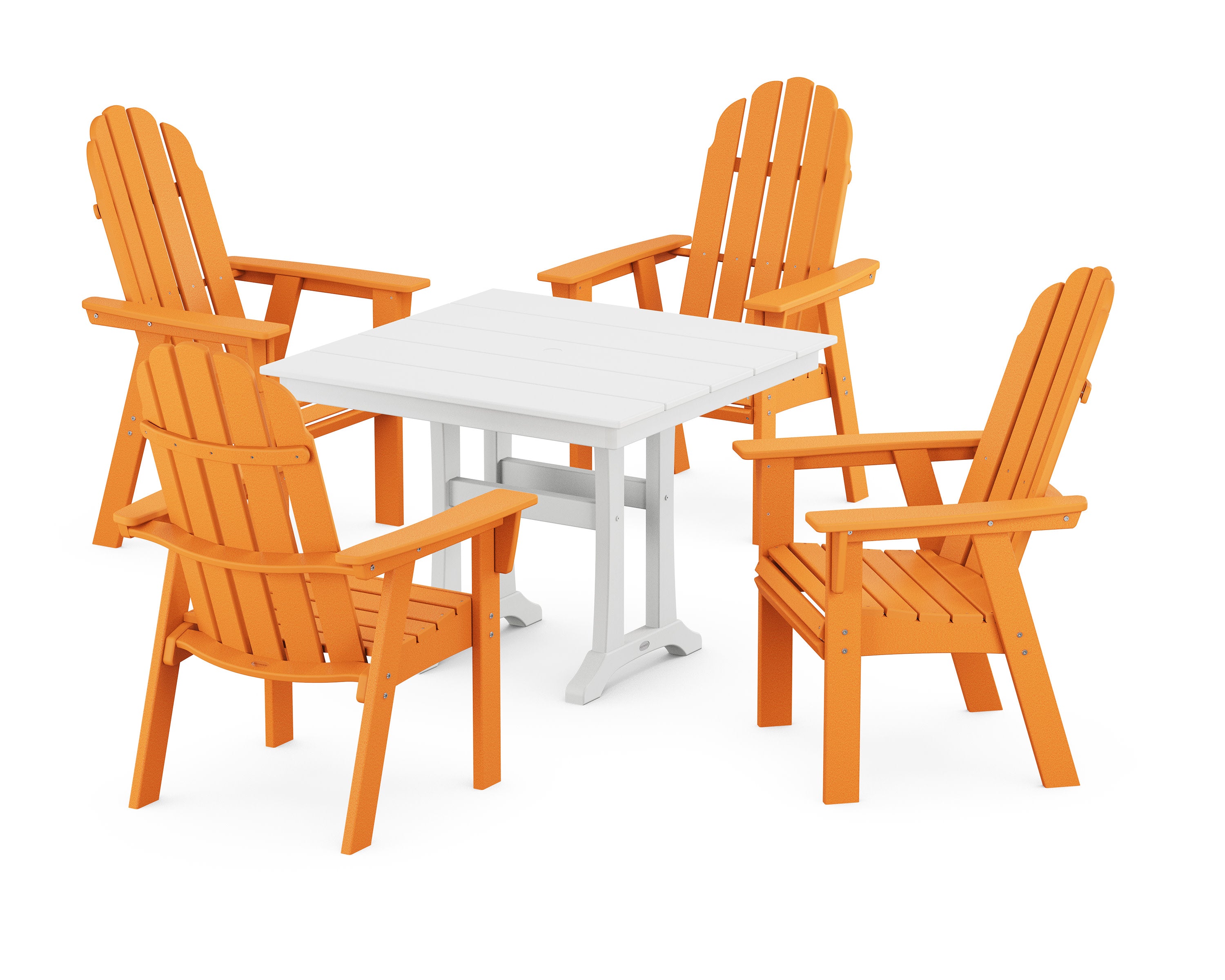 Vineyard Adirondack 5-Piece Farmhouse Dining Set With Trestle Legs in Tangerine / White