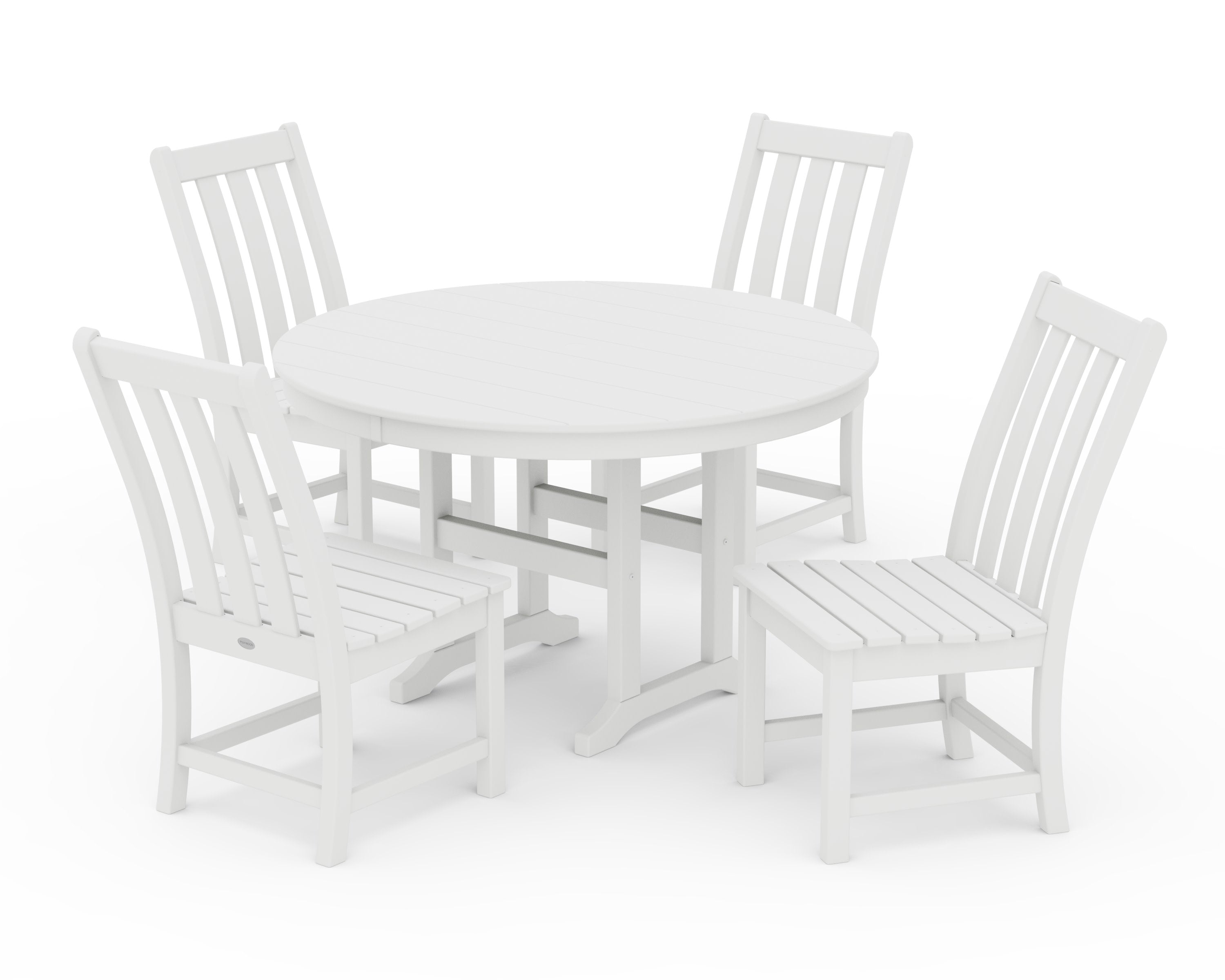 Vineyard 5-Piece Round Farmhouse Side Chair Dining Set in White