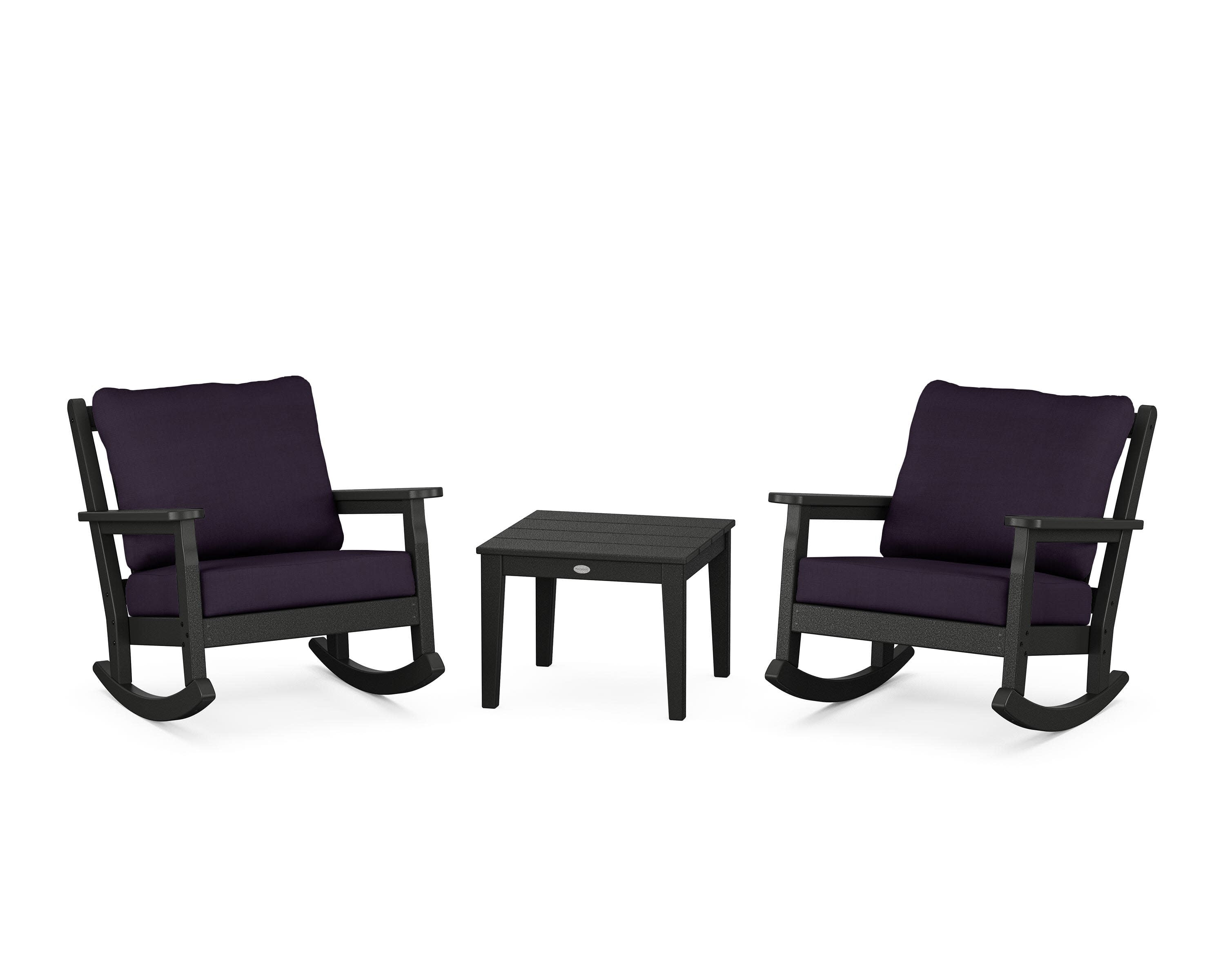 Chippendale 3-Piece Deep Seating Rocker Set in Black / Navy Linen