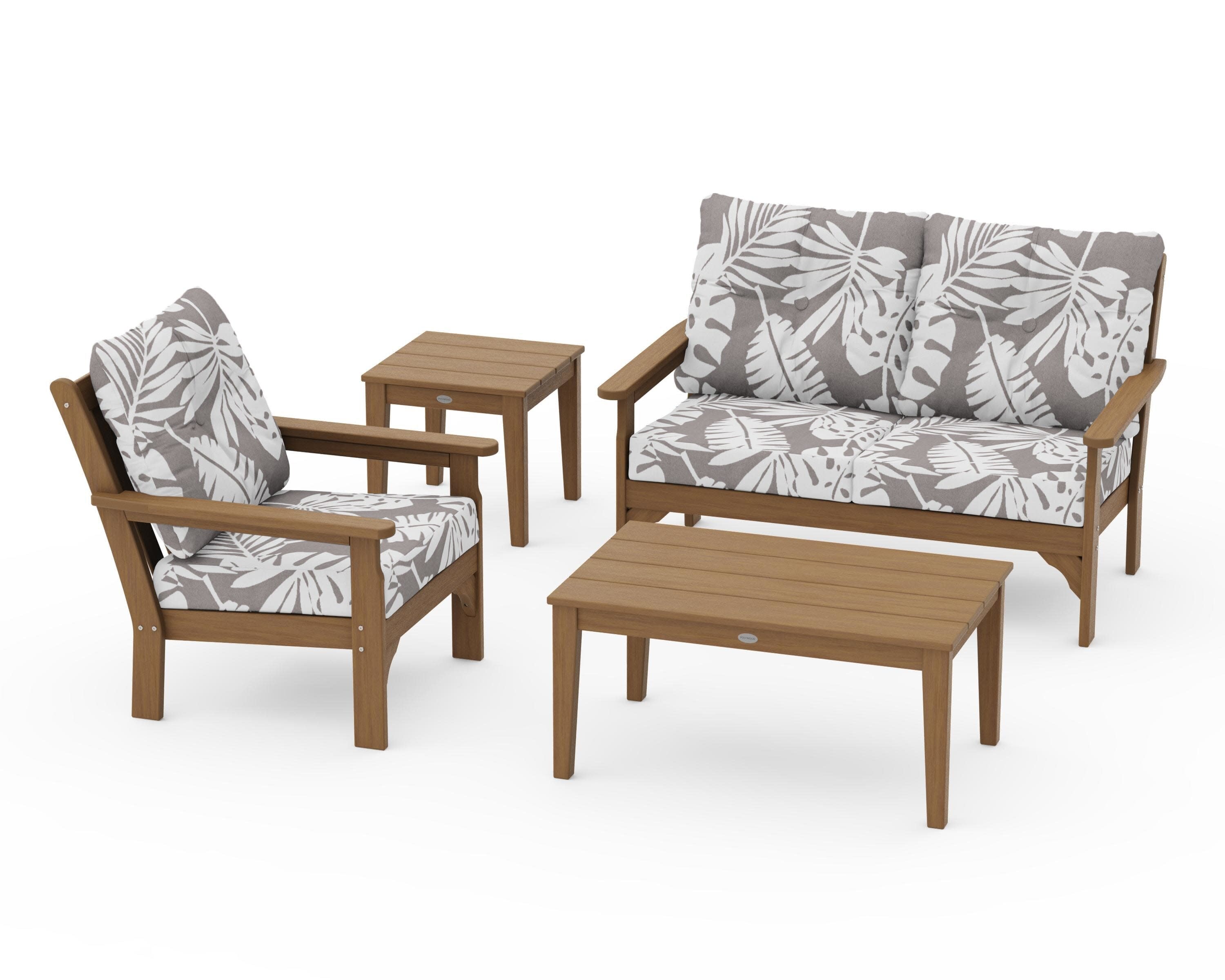 Vineyard 4-Piece Deep Seating Set in Natural / Leaf Grey Mist