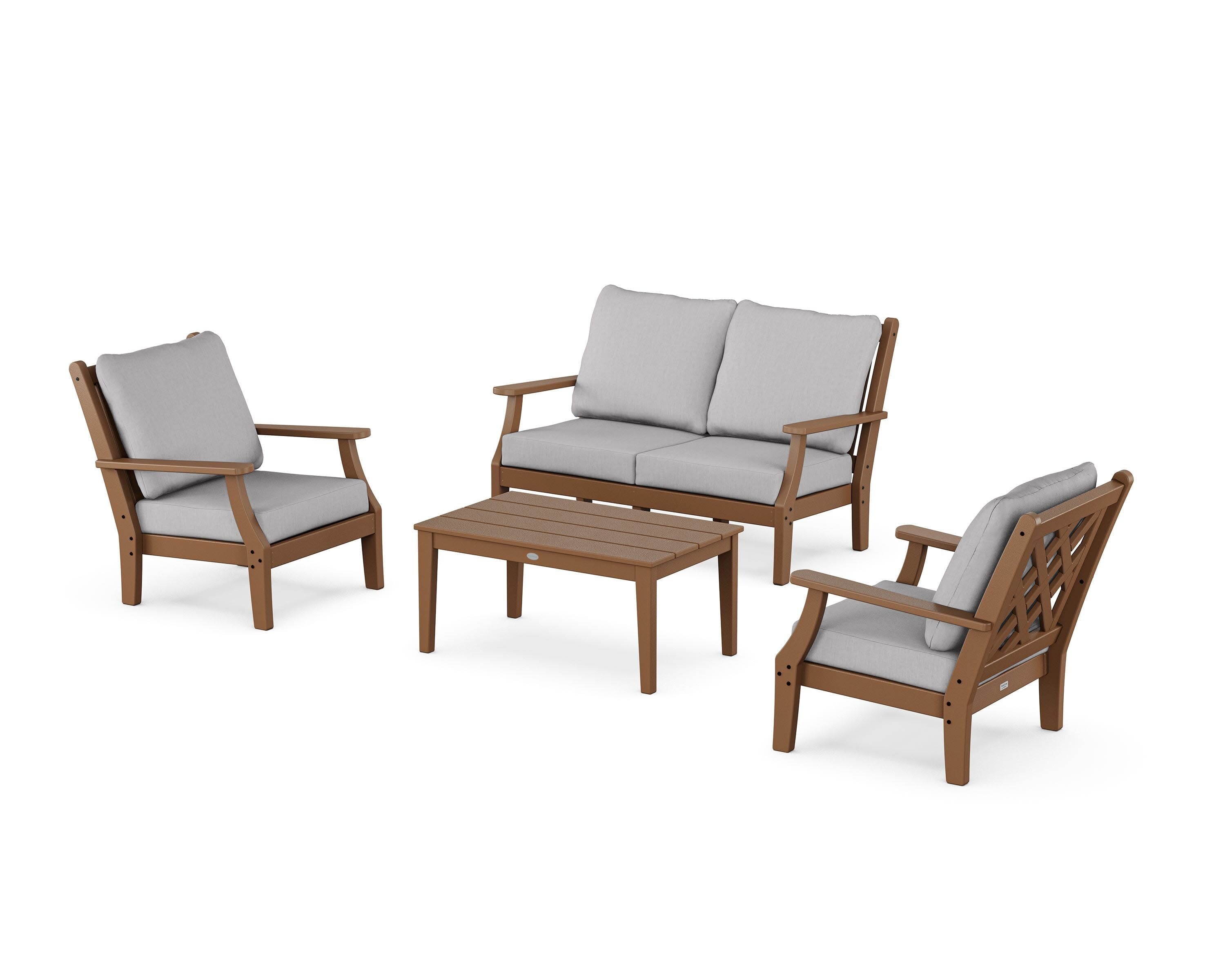 Wovendale 4-Piece Deep Seating Set with Loveseat in Teak / Granite