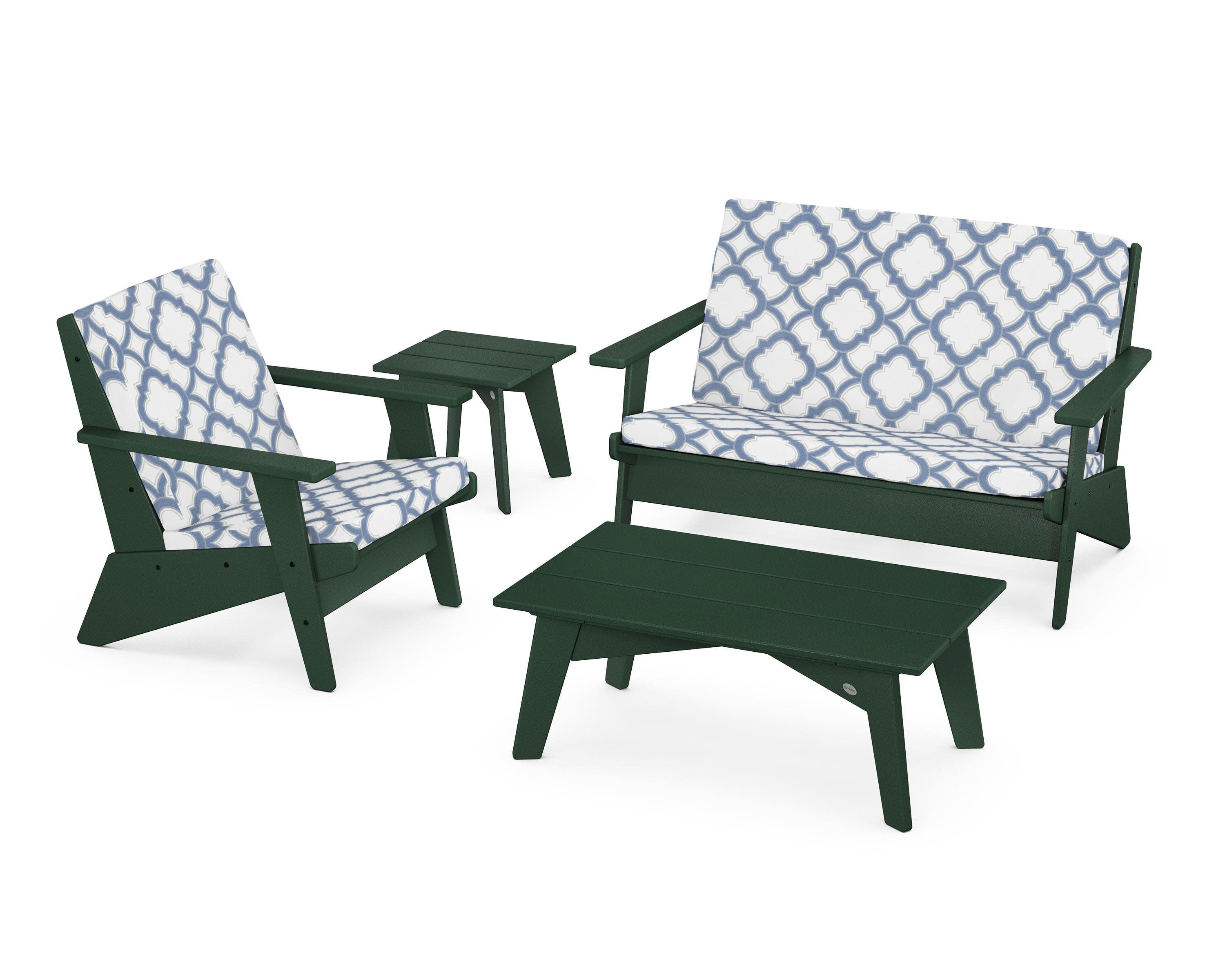 Riviera Modern Lounge 4-Piece Set in Green / Trellis Sky Blue