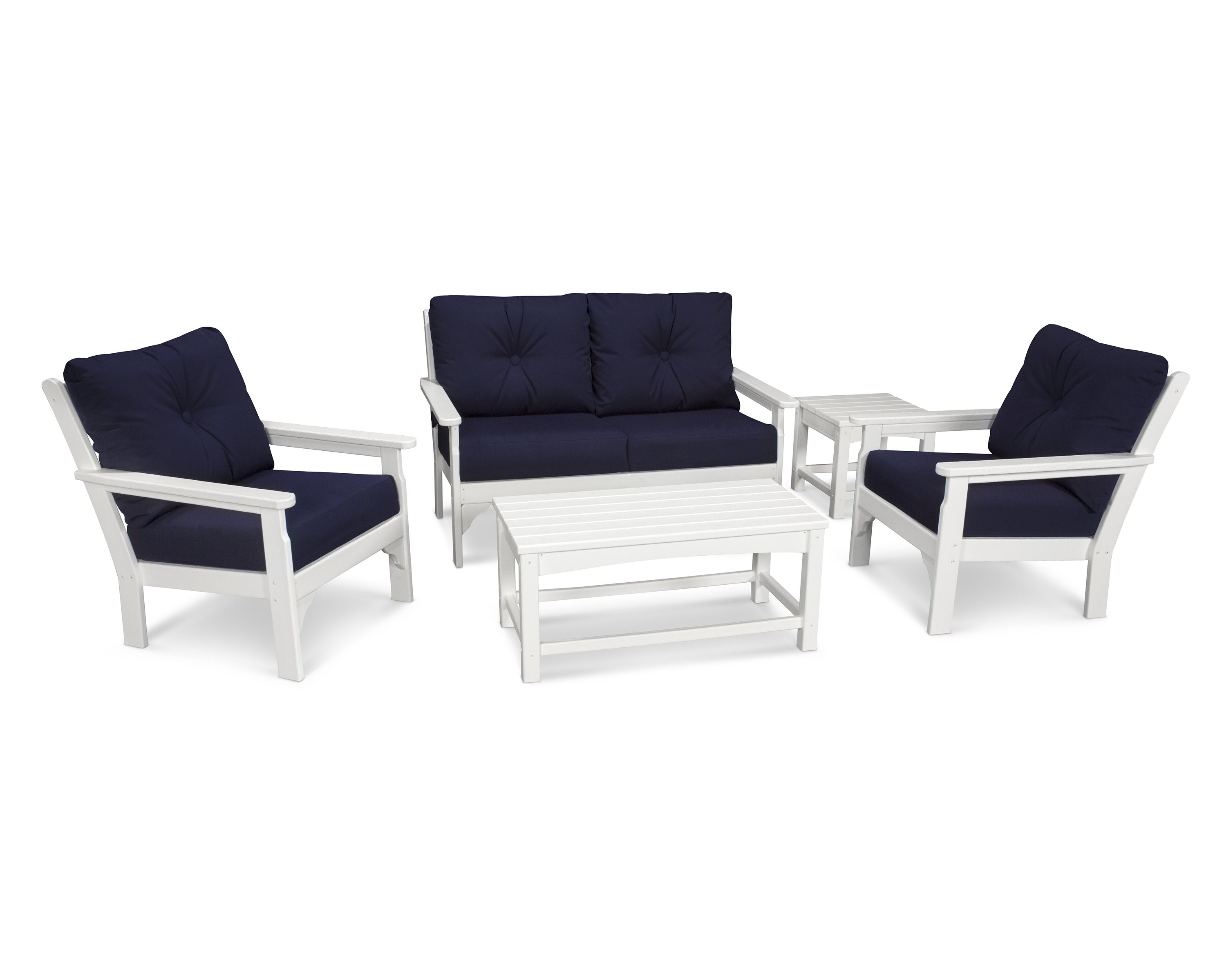 Vineyard 5 Piece Deep Seating Set in White / Navy