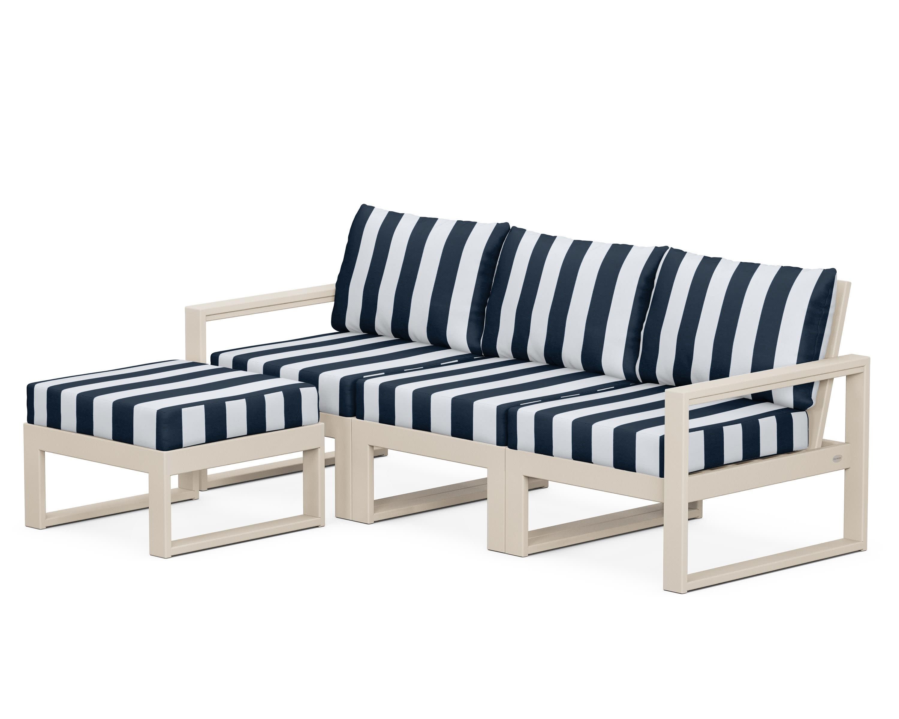 EDGE 4-Piece Modular Deep Seating Set with Ottoman in Sand / Cabana Stripe Marine Indigo