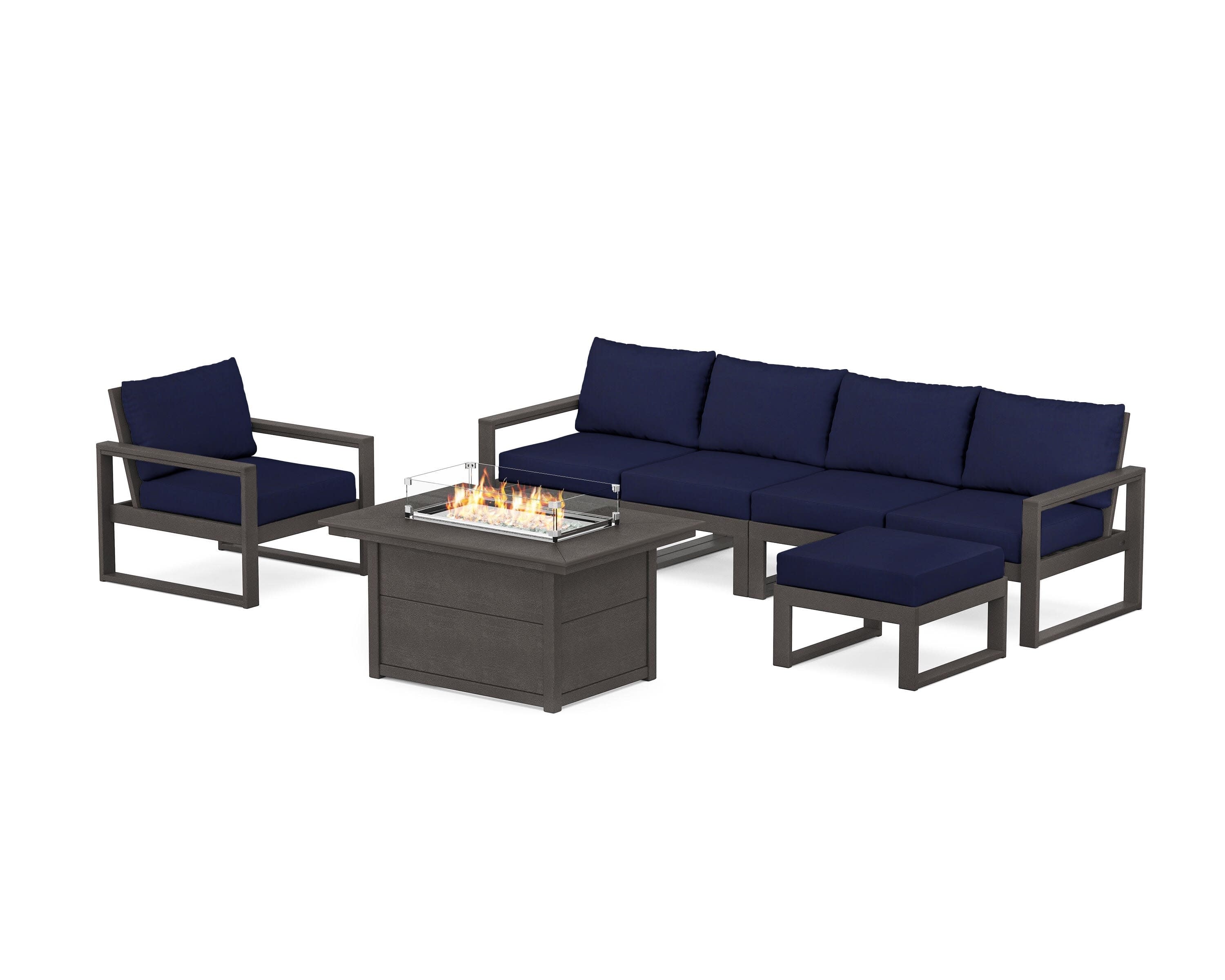 EDGE Sectional Lounge and Fire Pit Set in Vintage Coffee / Navy