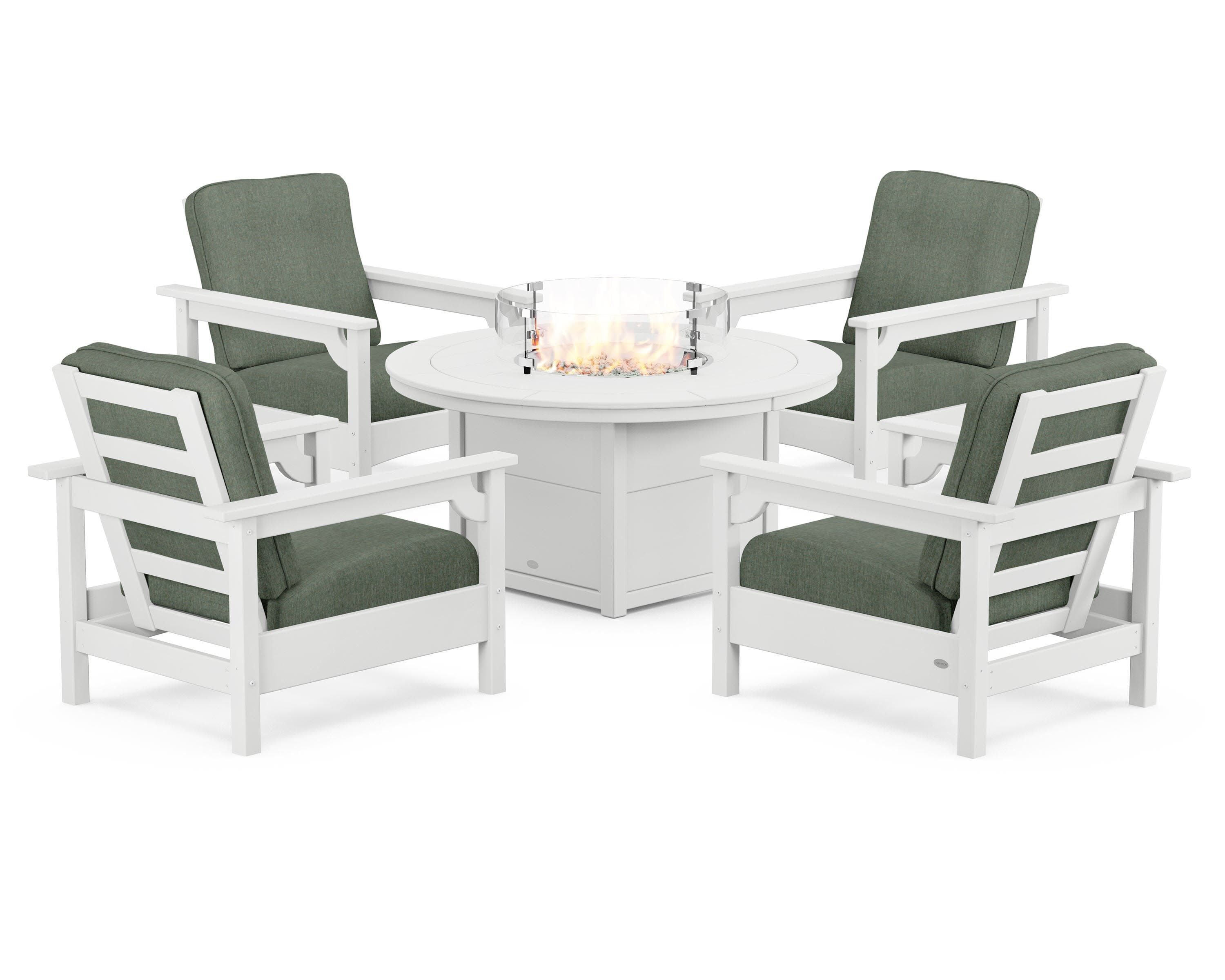 Club 5-Piece Conversation Set with Fire Pit Table in White / Cast Sage