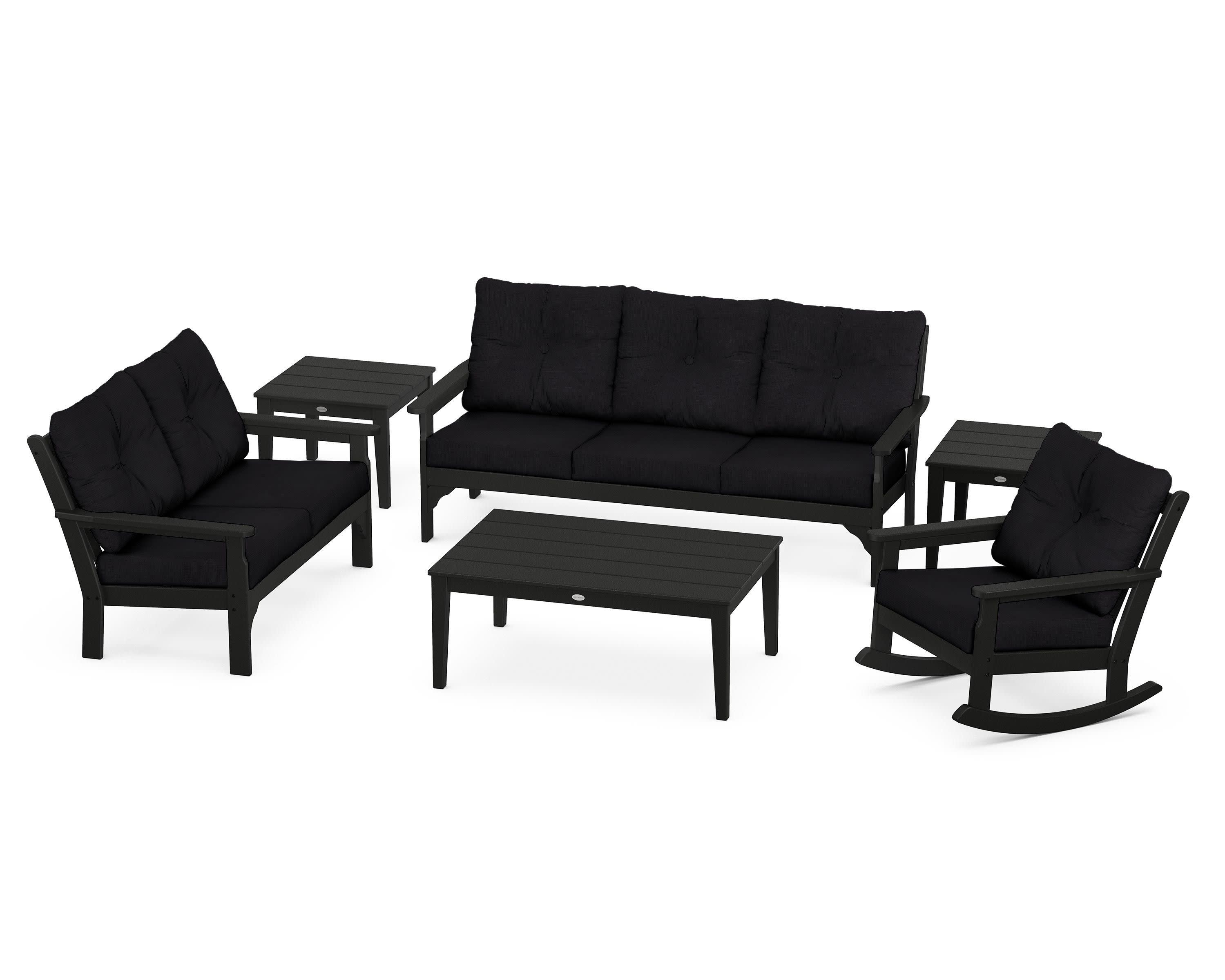 Vineyard 6-Piece Deep Seating Set in Black / Midnight Linen