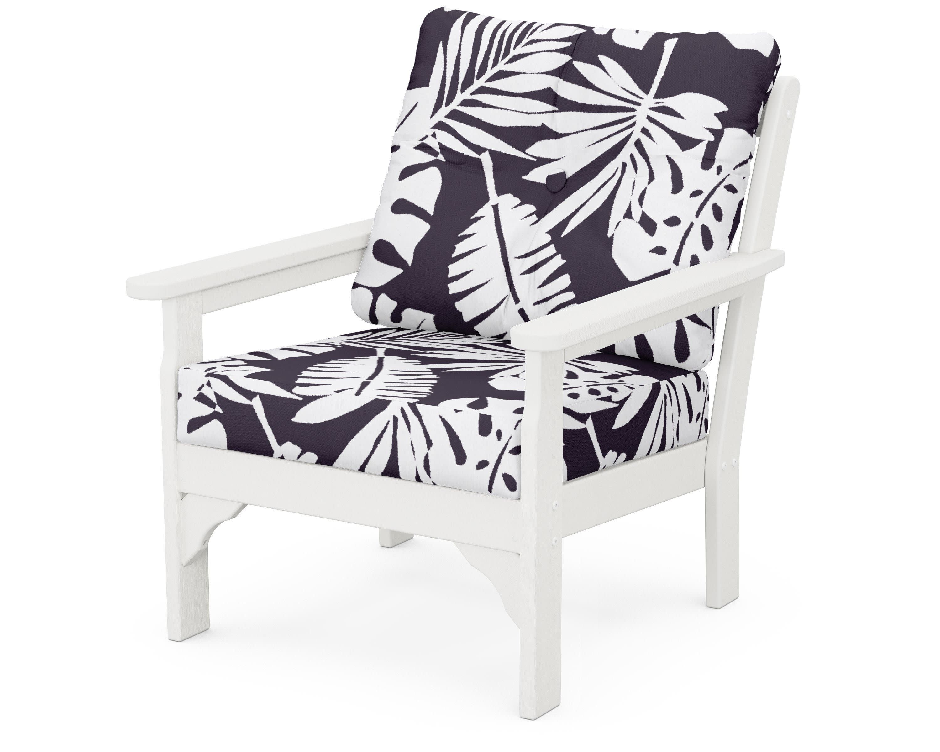 Vineyard Deep Seating Chair in Vintage White / Leaf Navy
