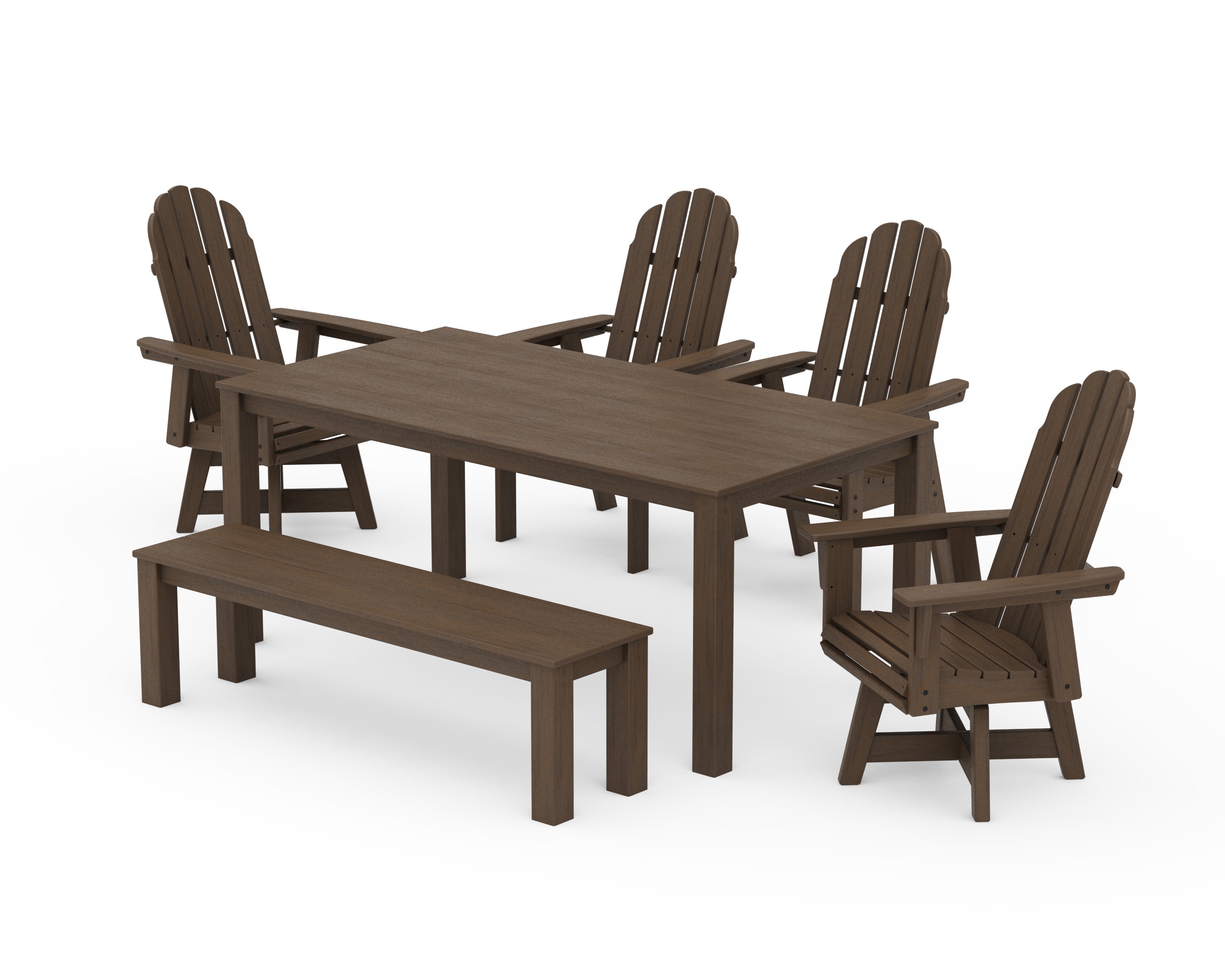 Vineyard Curveback Adirondack 6-Piece Parsons Swivel Dining Set with Bench in Kona