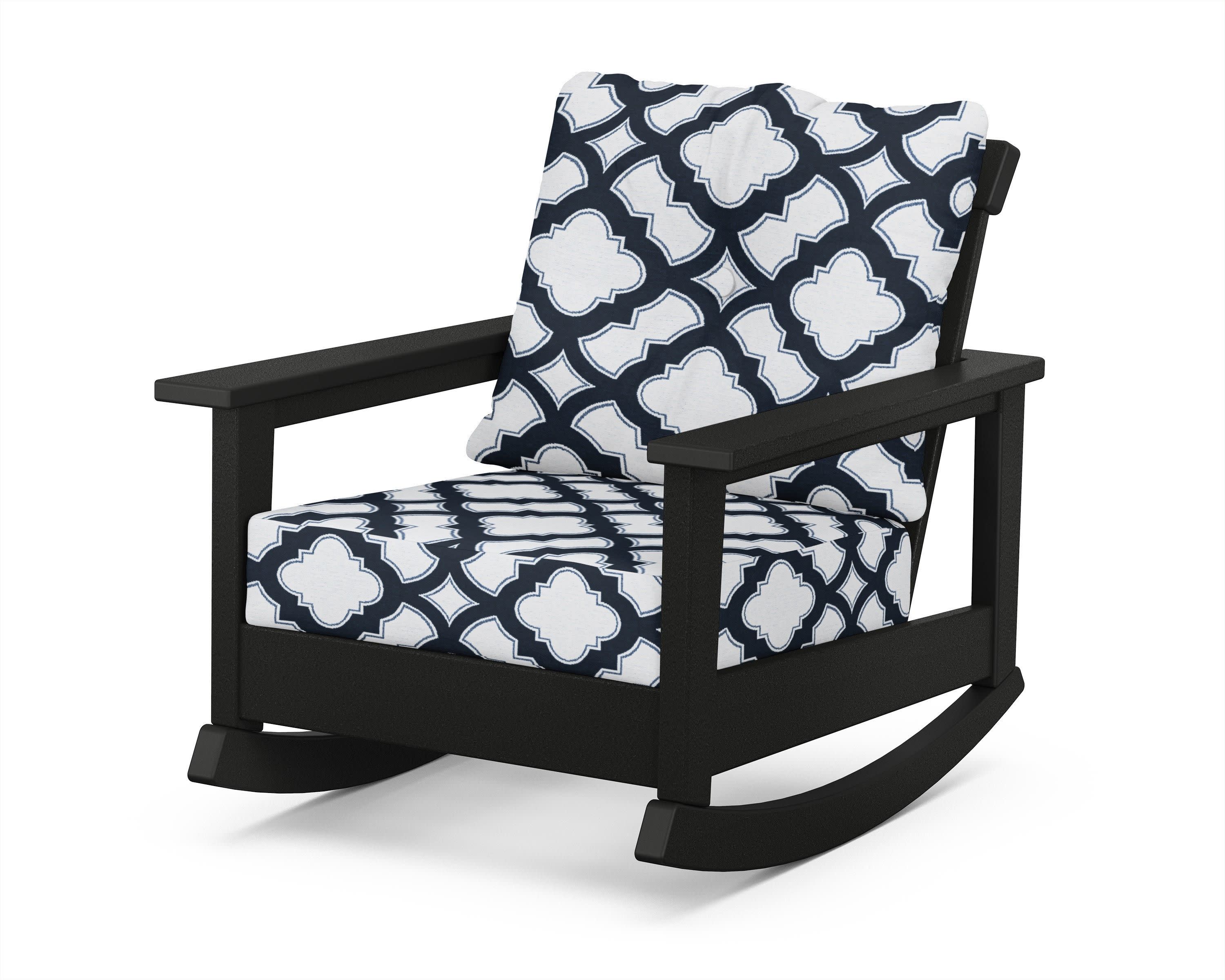 Prescott Deep Seating Rocking Chair in Black / Trellis Marine Indigo